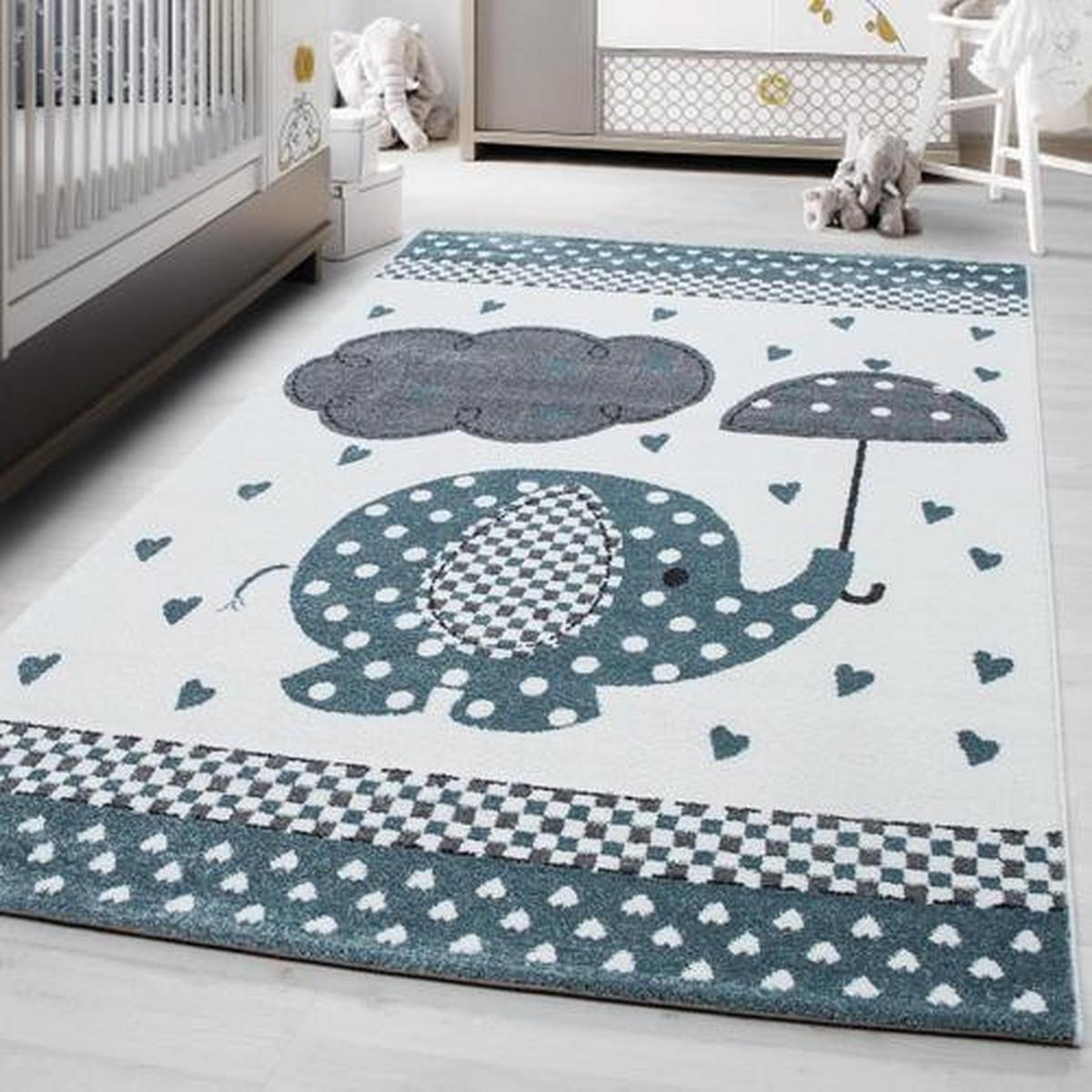 Kinderteppich Elefant Blau/Grau/Weiß Kids 160x230 cm - Blau/Weiß, Trend, Textil (160/230cm)
