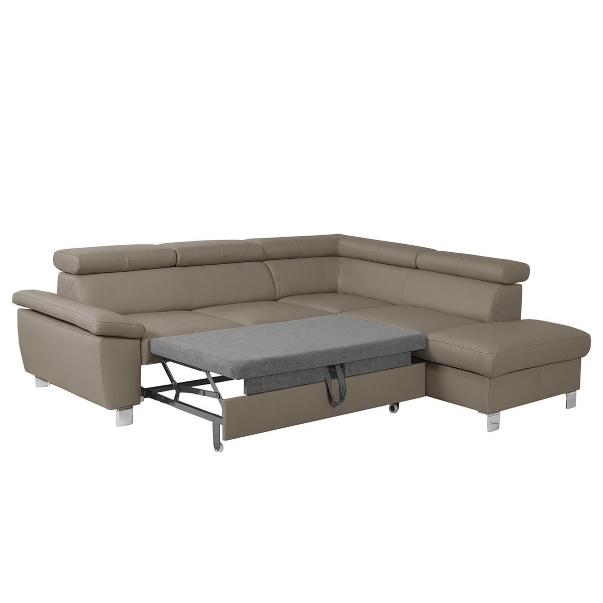 Ecksofa Lugano Teilleder Hellgrau 248x208 - Chromfarben/Hellgrau, Design, Leder/Textil (248/208cm) - Livetastic