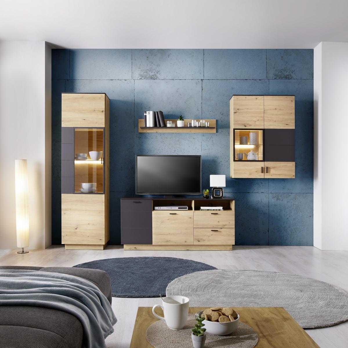 TV-Element Tonale B: 146,8 cm Eiche Dekor/Grau - Eichefarben/Eiche Artisan, MODERN, Holzwerkstoff (146,8/68,6/40cm)