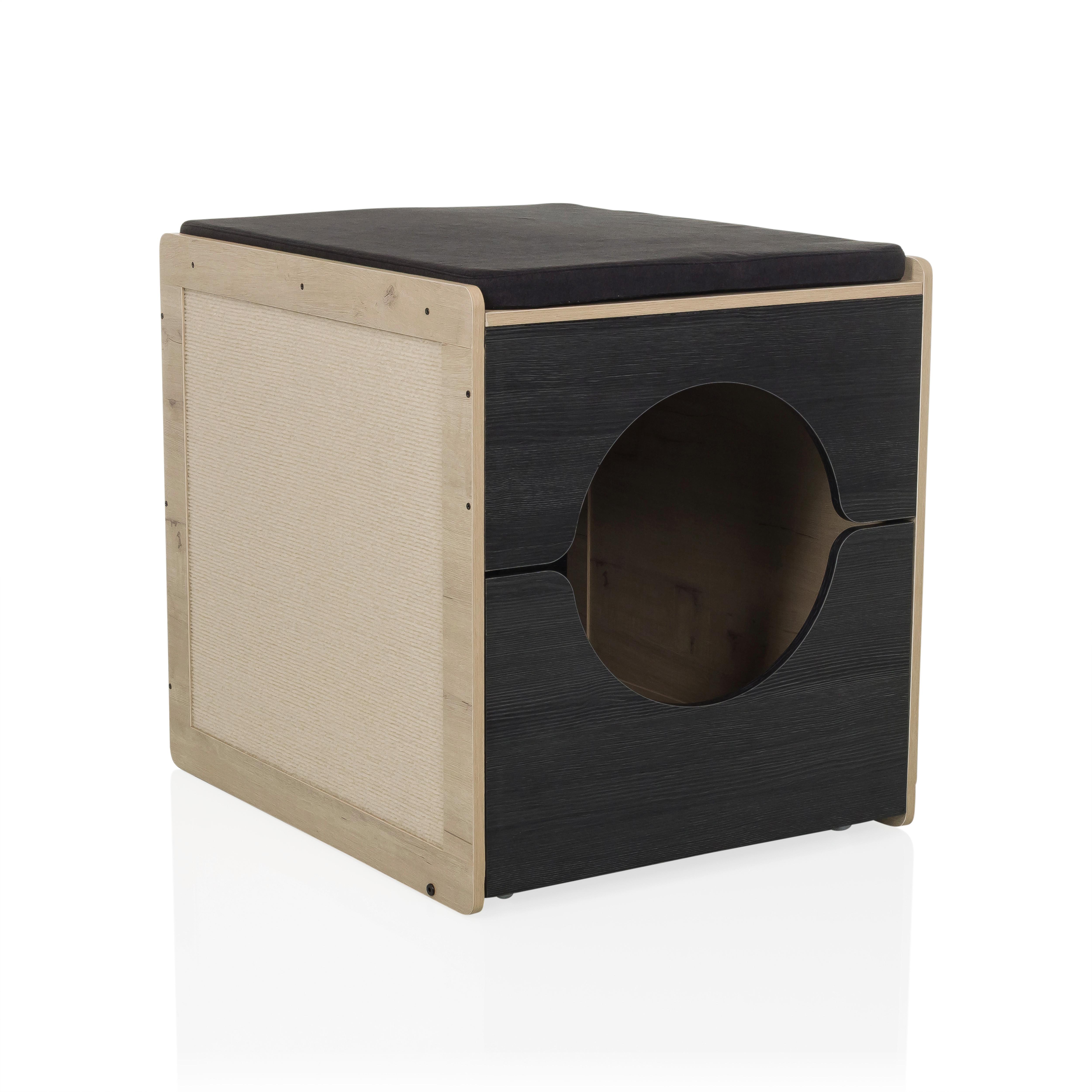 Tierhaus Kitty Pawbox Schwarz/Eiche Dekor B: 60cm - Eiche dunkel/Schwarz, MODERN, Holzwerkstoff (60/55/50cm) - MID.YOU