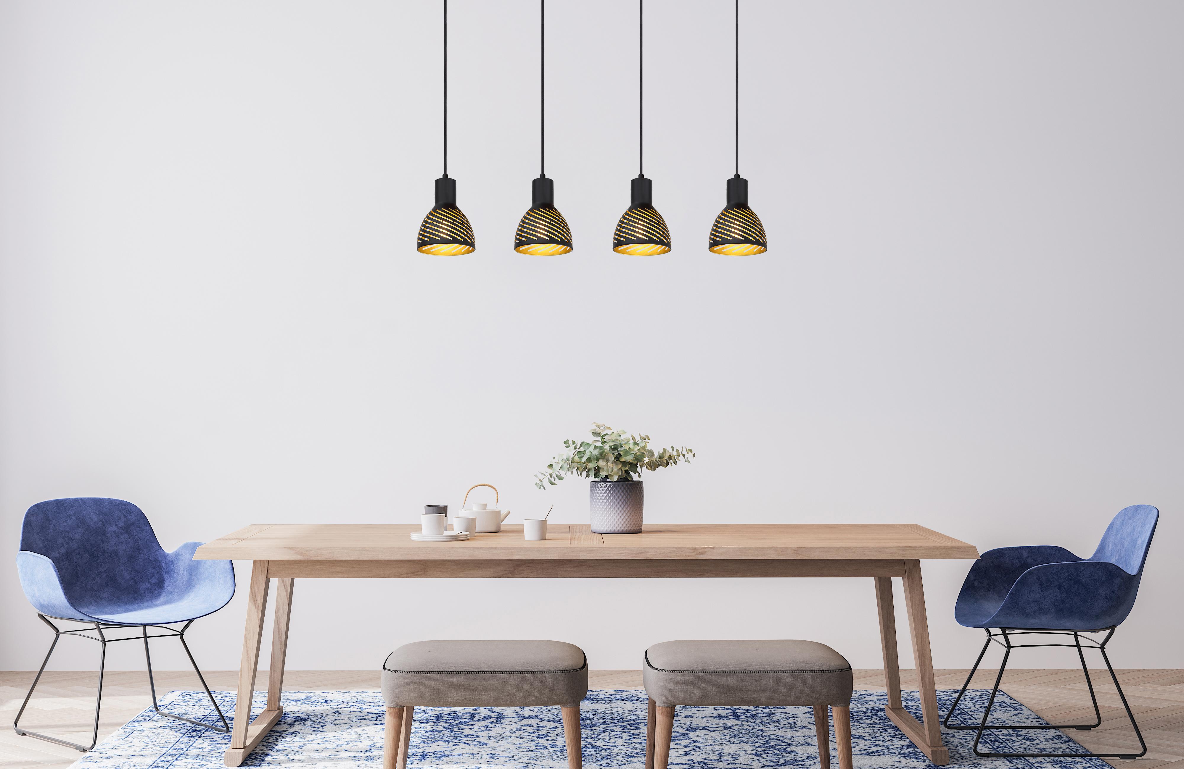 Hängeleuchte H: 120 cm 4-Flammig, Schwarz/Goldfarben - Goldfarben/Schwarz, Basics, Metall (90/12,5/120cm) - Globo