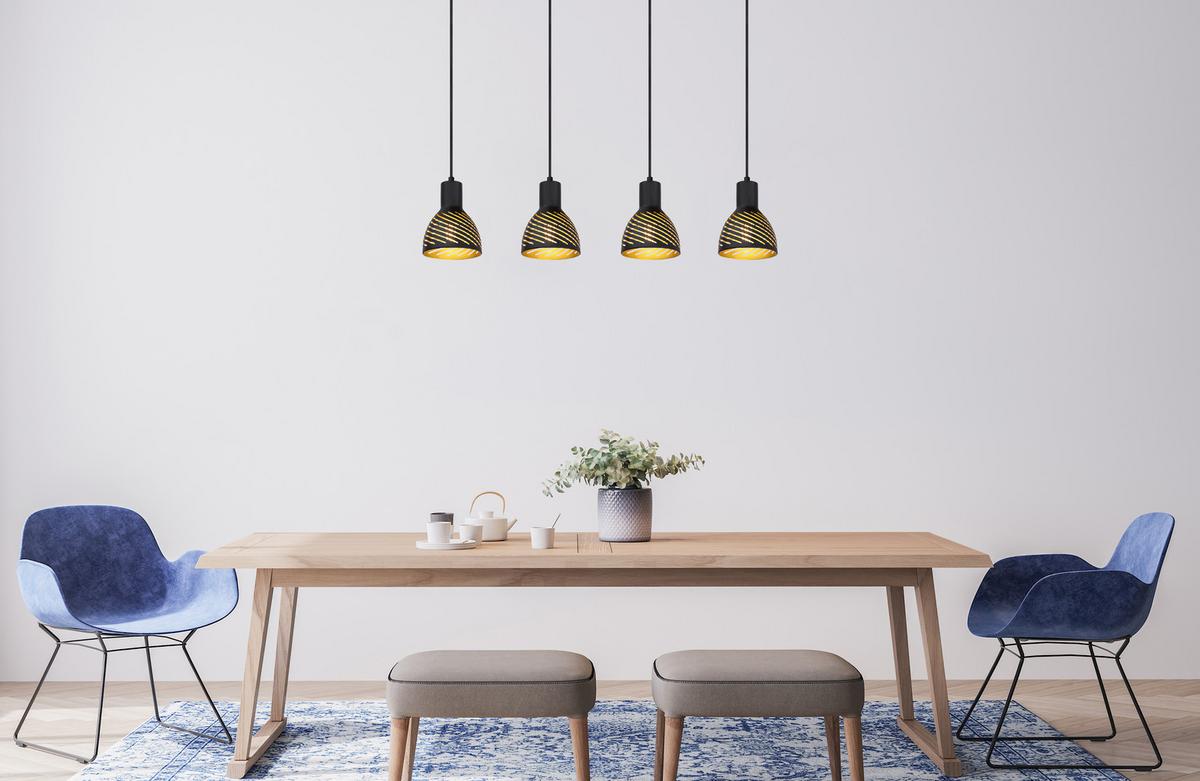 Hängeleuchte H: 120 cm 4-Flammig, Schwarz/Goldfarben - Goldfarben/Schwarz, Basics, Metall (90/12,5/120cm) - Globo