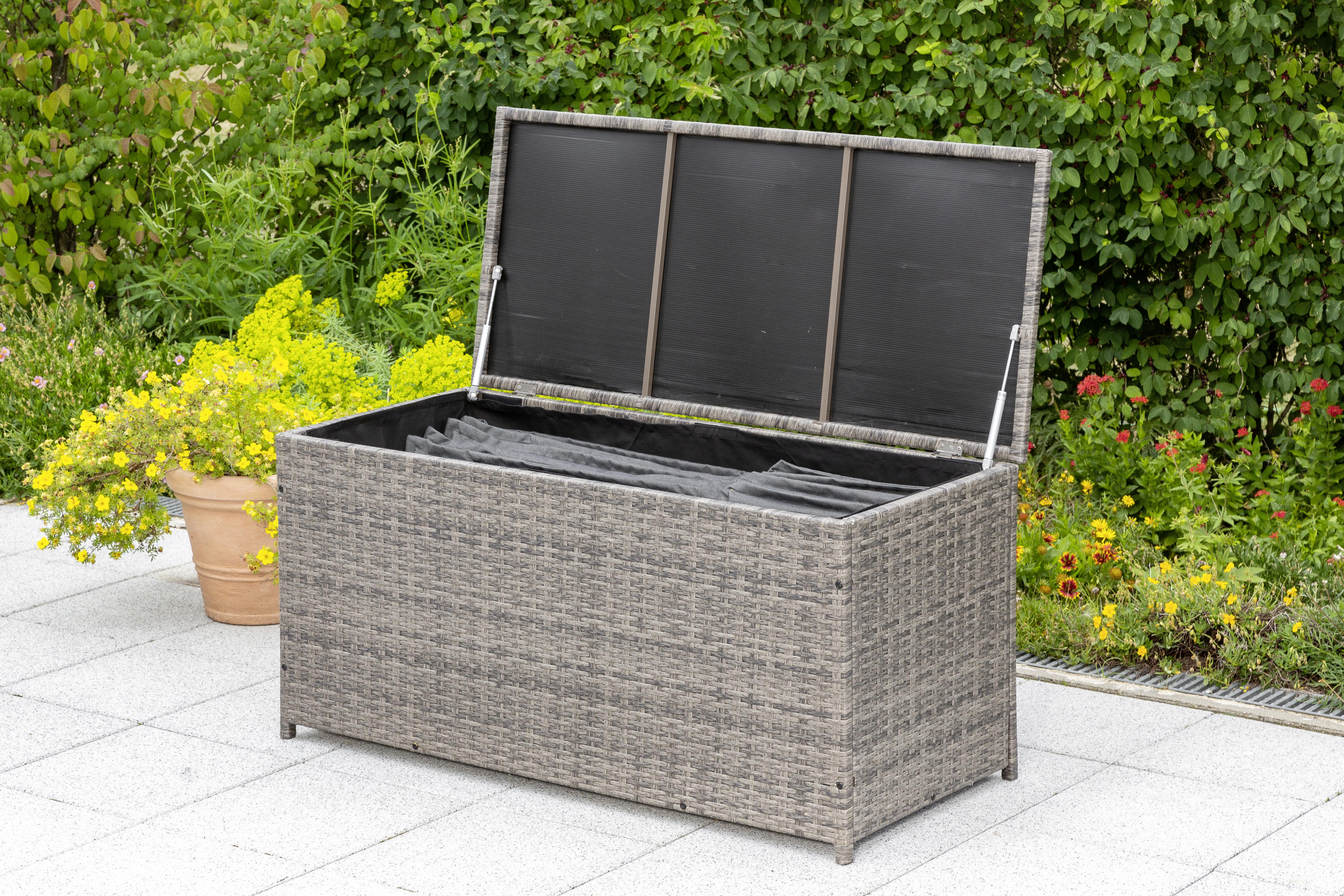 Kissenbox mit Aufklappbarem Deckel BxHxT: 123/54/60 cm - Grau, KONVENTIONELL, Kunststoff/Metall (123/54/60cm) - Ambia Garden