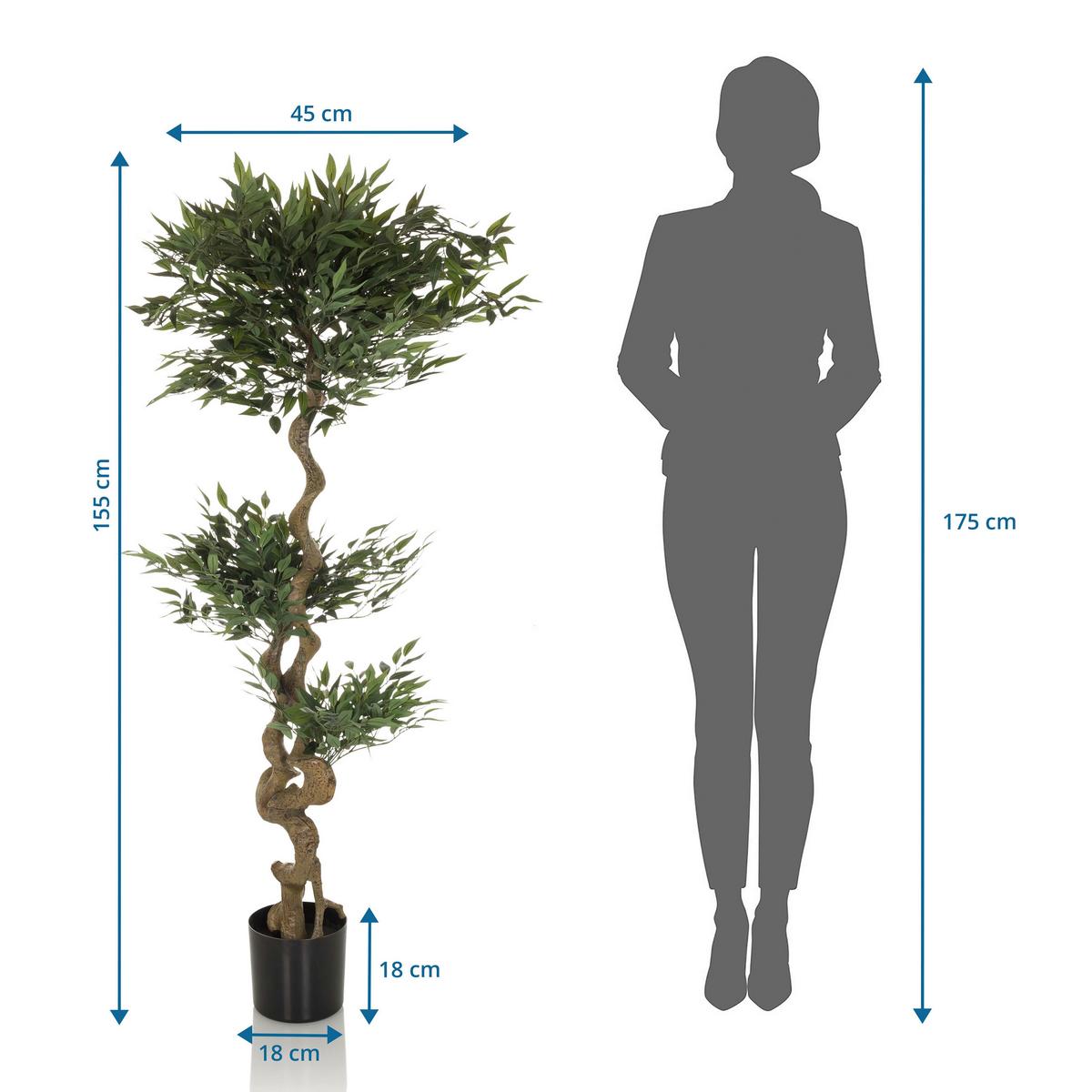 Kunstpflanze Grün L: 155 Cm, Acacia - Schwarz/Braun, Basics, Kunststoff/Textil (45/155/45cm) - MID.YOU
