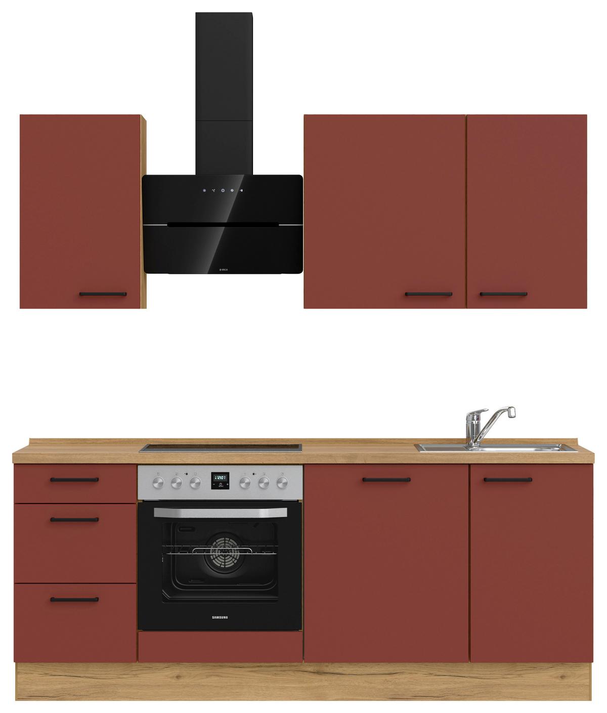 Küchenleerblock Easytouch High-Line, H5 Links - Eichefarben/Rot, MODERN, Holzwerkstoff (210cm) - Nobilia