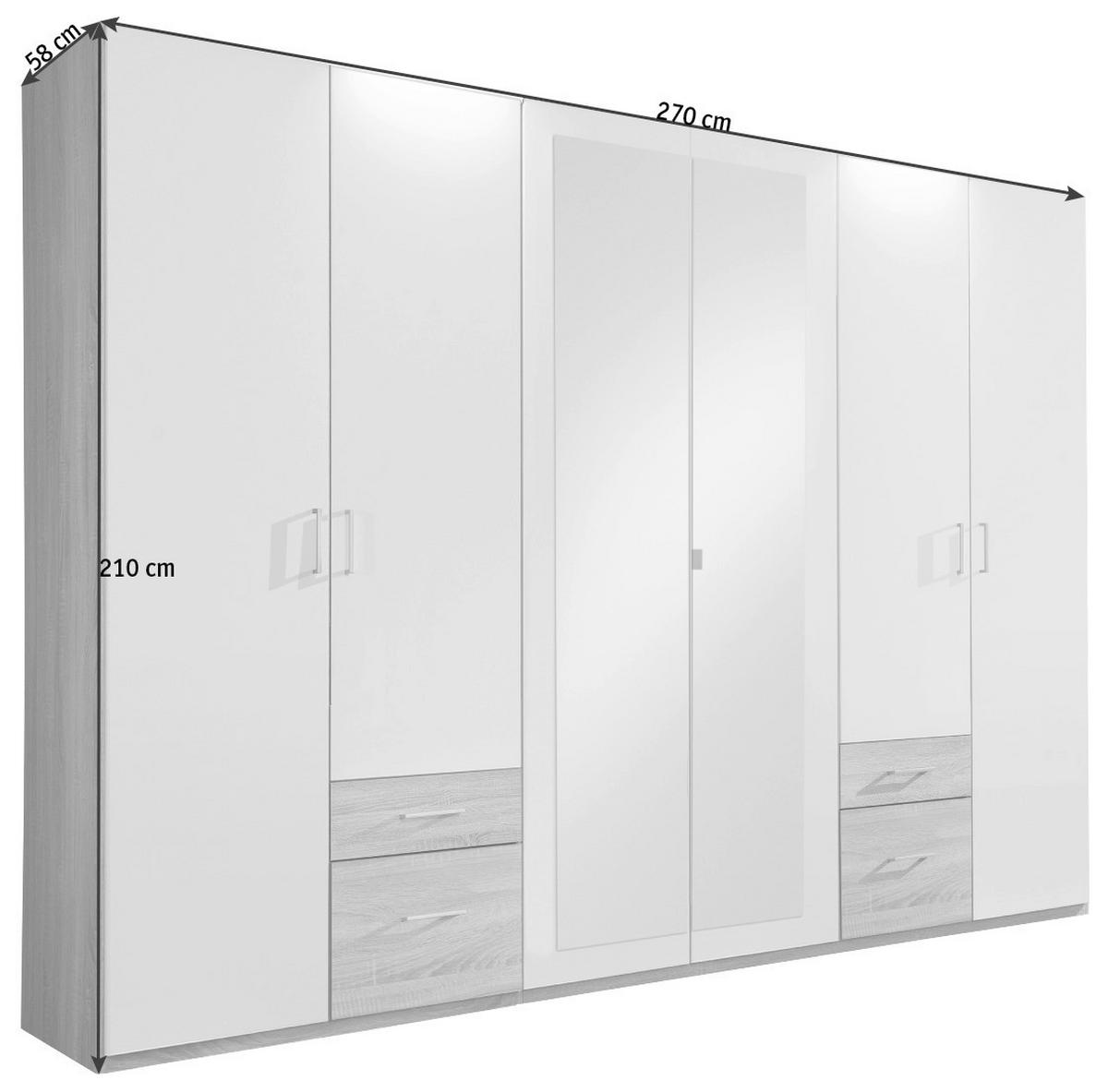 Drehtürenschrank Mit Spiegel + Laden 270cm Fly, Eiche Dekor - Eichefarben/Graphitfarben, Design, Glas/Holzwerkstoff (270/210/58cm) - MID.YOU
