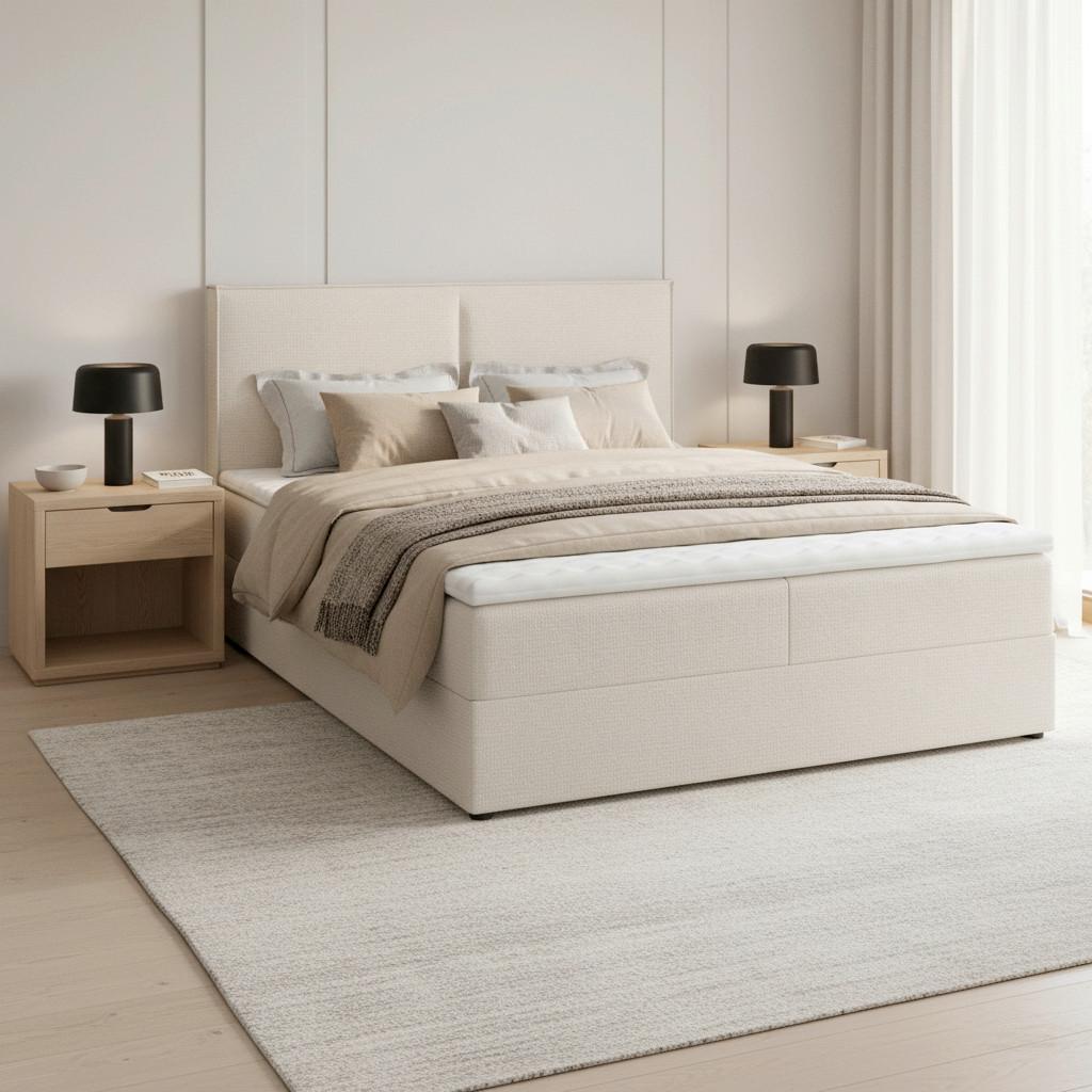 Boxspringová posteľ IMOLA 140x200, krémová - čierna/krémová, Modern, drevo/textil (140/200cm) - Bessagi Home