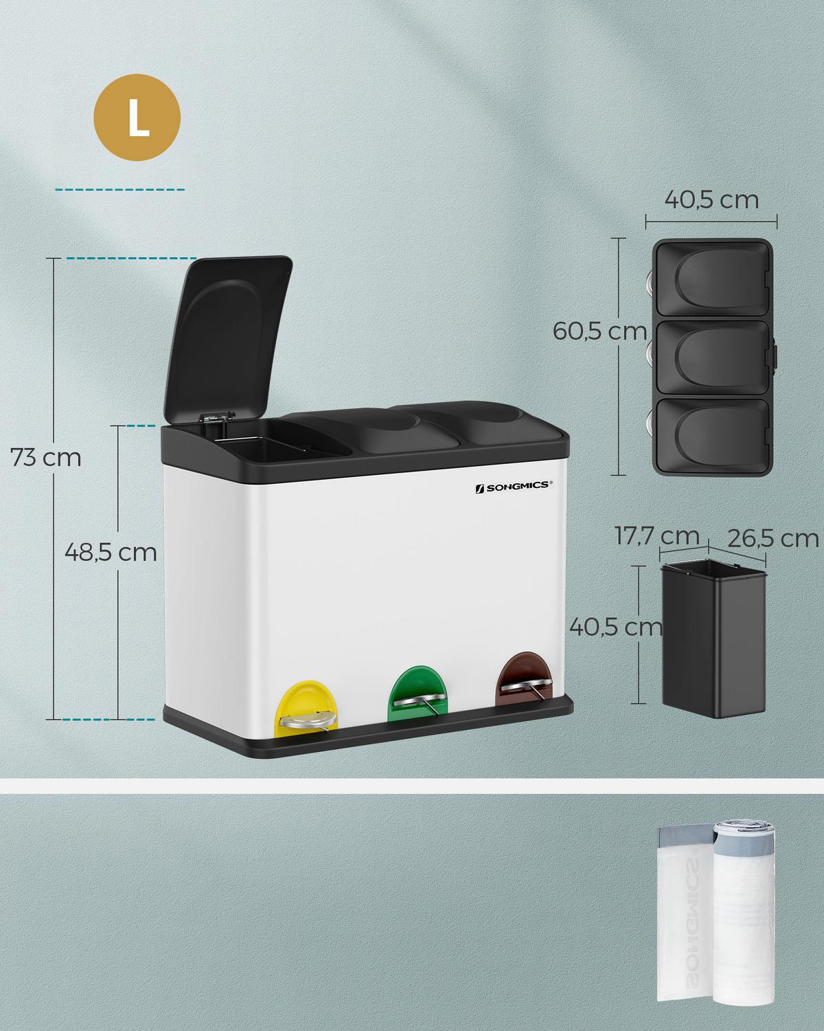 Abfallsammler Weiß B: 60,5cm - Weiß, Basics, Kunststoff/Metall (60,5/48,5/40,5cm)
