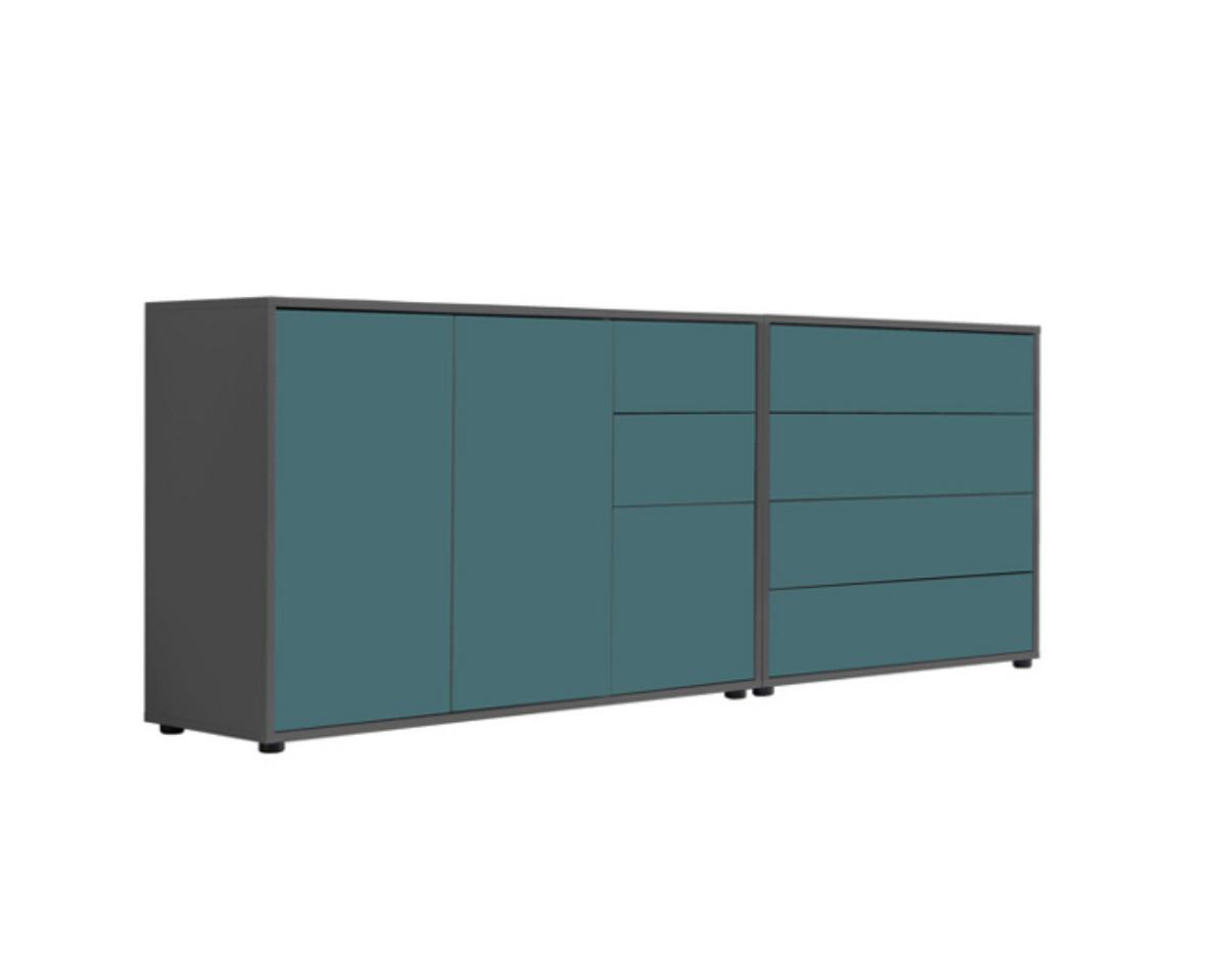 Sideboard Mailand Anthrazit/petrol B: 184,5cm - Anthrazit/Petrol, MODERN, Holzwerkstoff (184,5/73/33cm) - MID.YOU