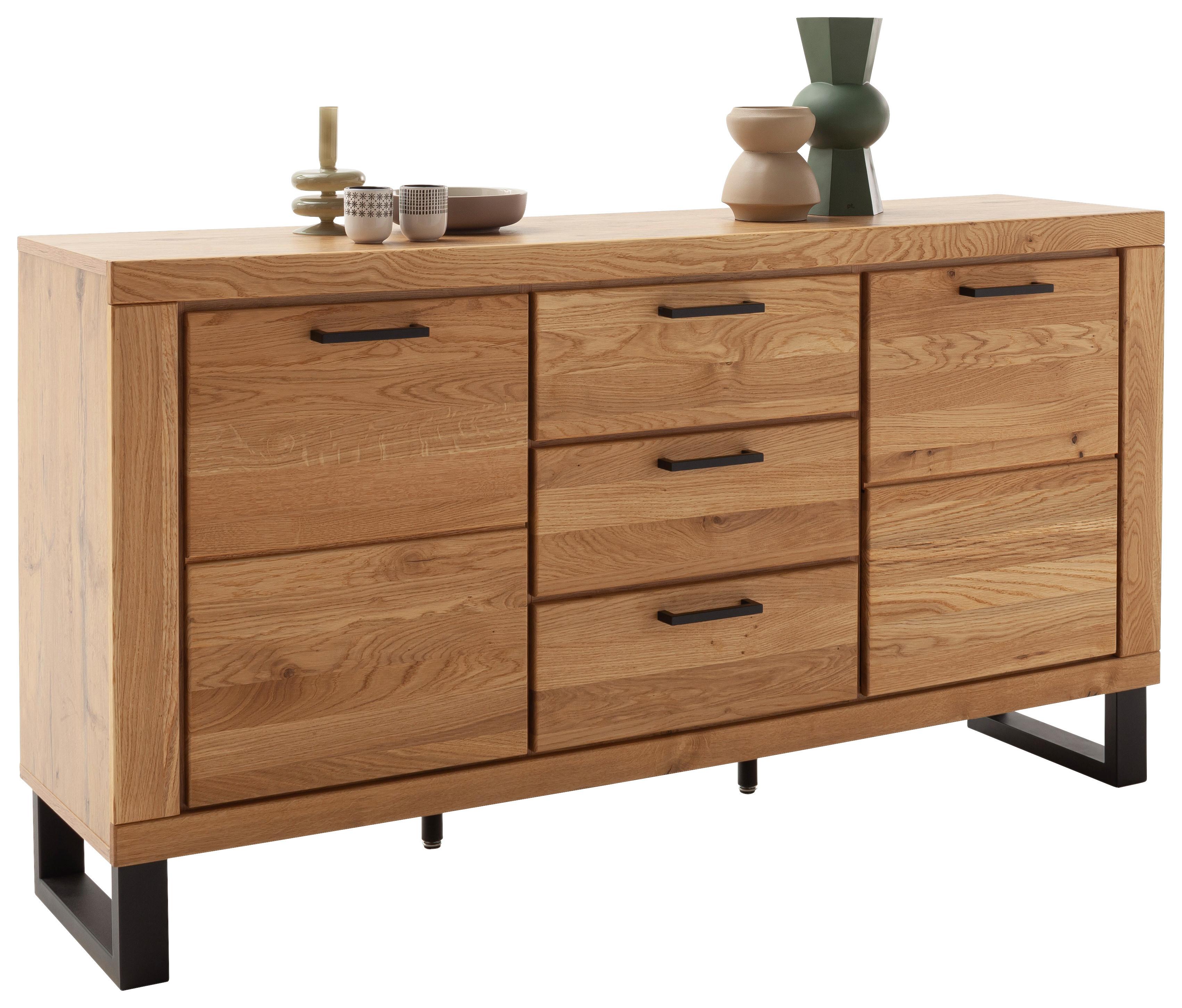 Sideboard Kambo Wildeiche 2 Türen 3 Laden - Wildeiche/Schwarz, ROMANTIK / LANDHAUS, Holz/Holzwerkstoff (158,5/83/40cm)