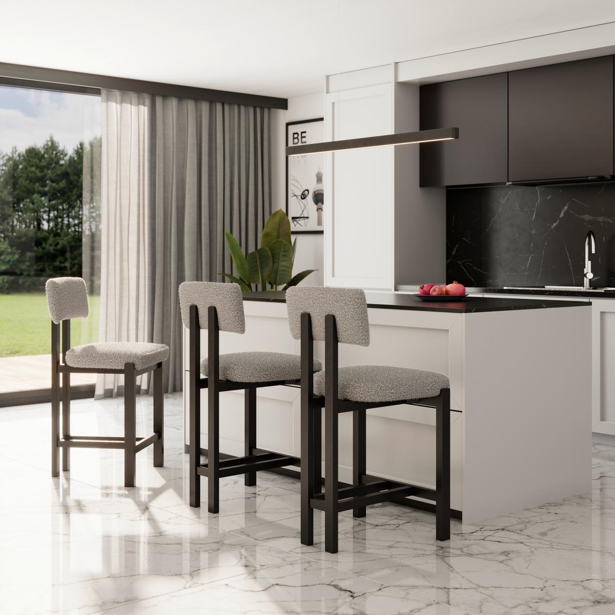 BAROVÁ STOLIČKA JONNA - čierna/svetlosivá, Modern, drevo/textil (51/102/54cm) - Bessagi Home