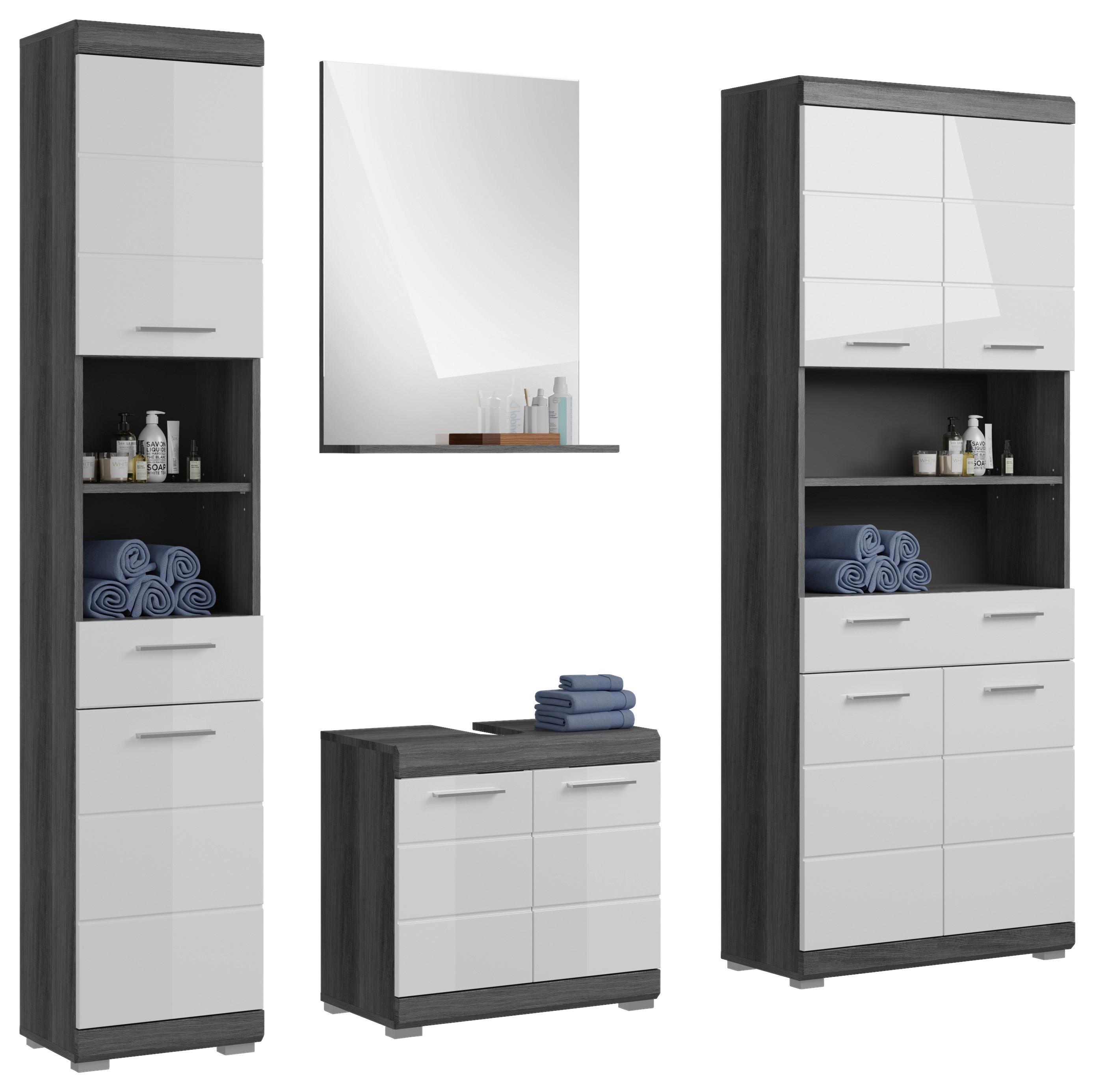 Badezimmer Scout - Weiß Hochglanz/Grau, MODERN, Holzwerkstoff (160cm) - MID.YOU
