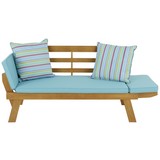 Gartenbank Borkum mit Liegefunktion inkl. Kissen - Blau/Akaziefarben, MODERN, Holz/Textil (198/78/68cm) - Greemotion
