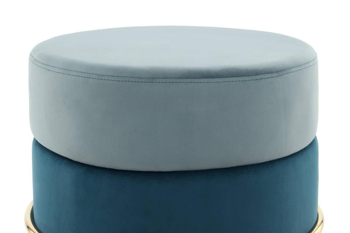 Hocker Pouf Samt Blau H: 46 cm Rund - Blau/Goldfarben, Basics, Holzwerkstoff/Textil (48,5/46/48,5cm) - Kayoom