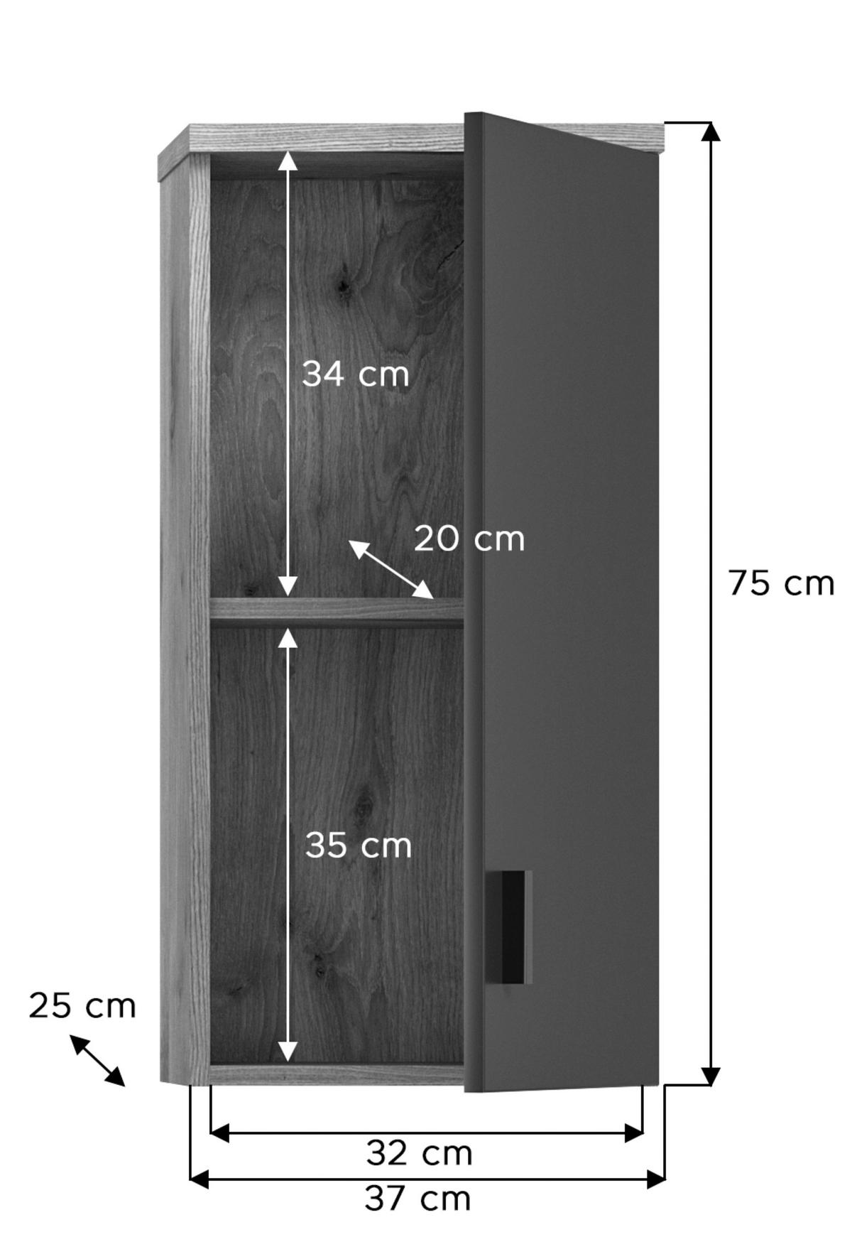 Badezimmer Grado Eiche Dekor/Grau - Weiß Hochglanz/Grau, MODERN, Glas/Keramik (182cm) - MID.YOU