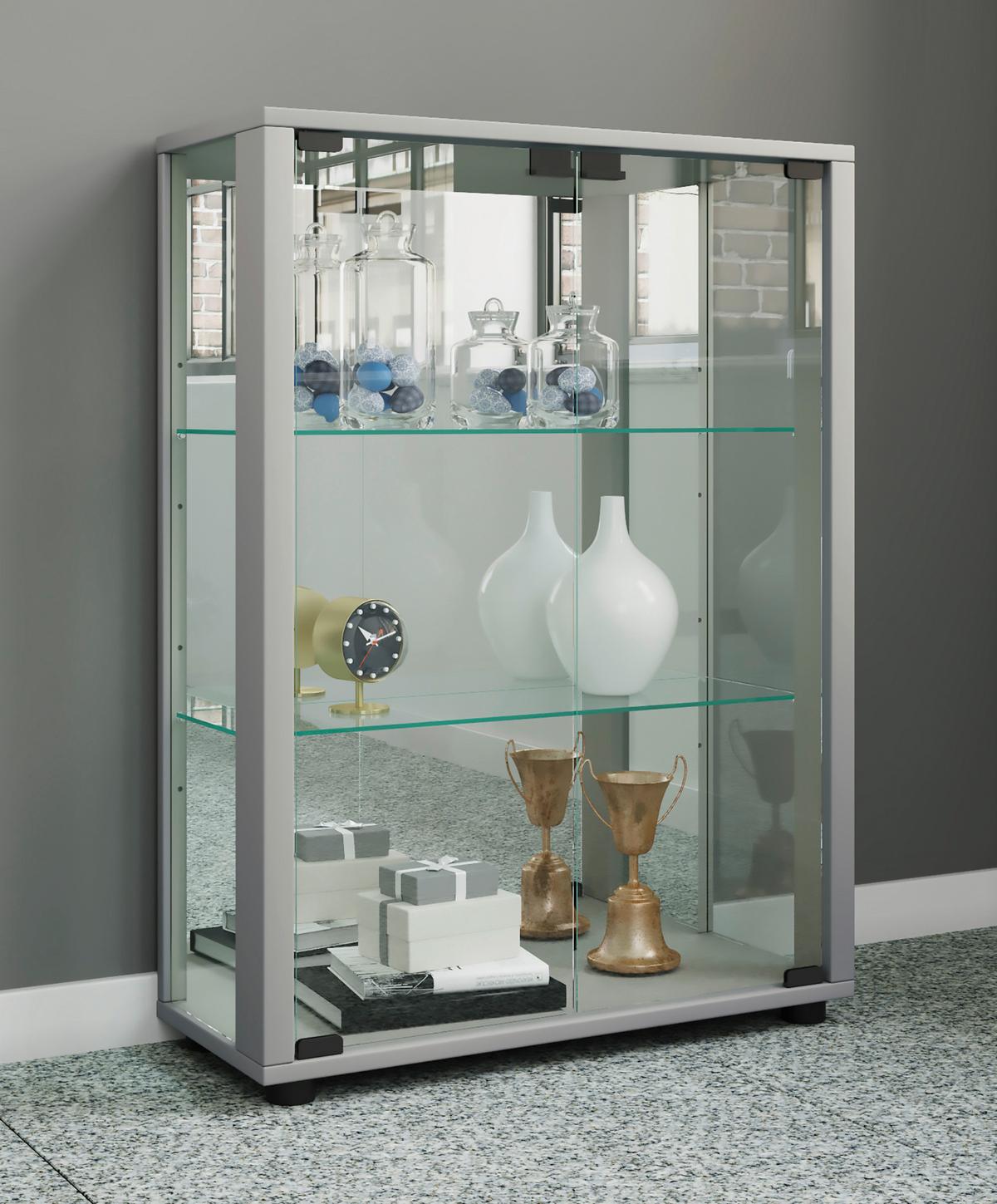 Vitrine Sintalo Silberfarben B: 60 Cm - Silberfarben/Schwarz, MODERN, Glas/Holzwerkstoff (60/80/25cm) - MID.YOU