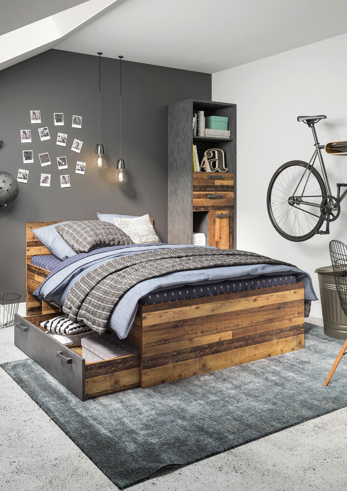 Gyerek Ágykeret Nubi 90/200 Cm - ótölgy/sötétszürke, Modern, faalapú anyag (90/200cm)