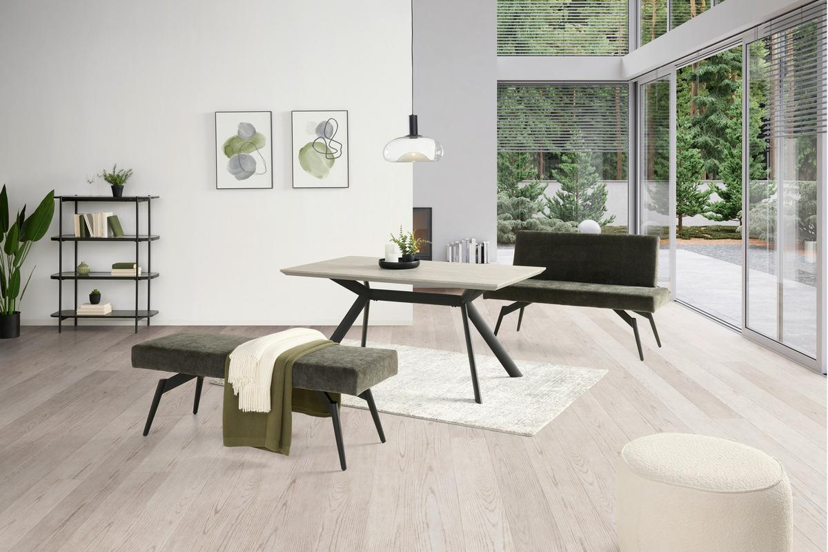 Sitzbank Tinos Mit Lehne Dunkelgrau, B: 140 Cm - Dunkelgrau/Schwarz, KONVENTIONELL, Textil/Metall (140/88/62cm) - MID.YOU