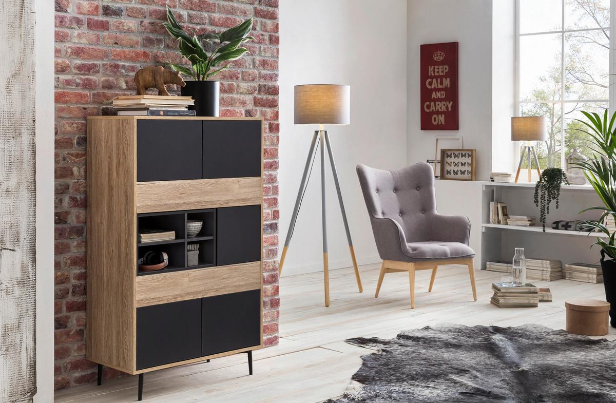 Highboard Anthrazit, Naturfarben B: 78cm - Anthrazit/Schwarz, Design, Holzwerkstoff (78/130/39cm) - Livetastic