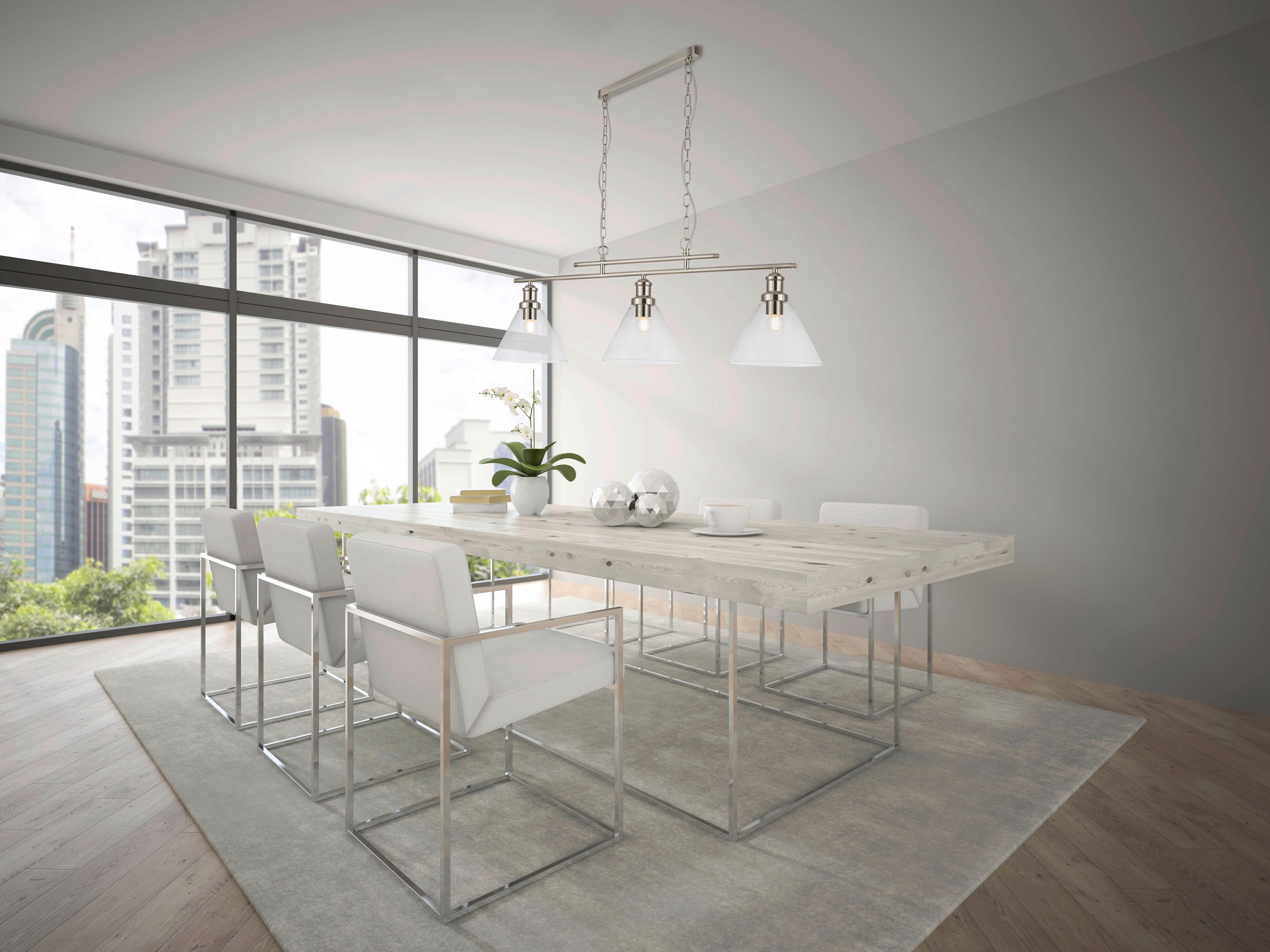 Hängeleuchte Pyramid H: 87 Cm 3-Flammig - Silberfarben, KONVENTIONELL, Glas/Metall (95/87/23cm)