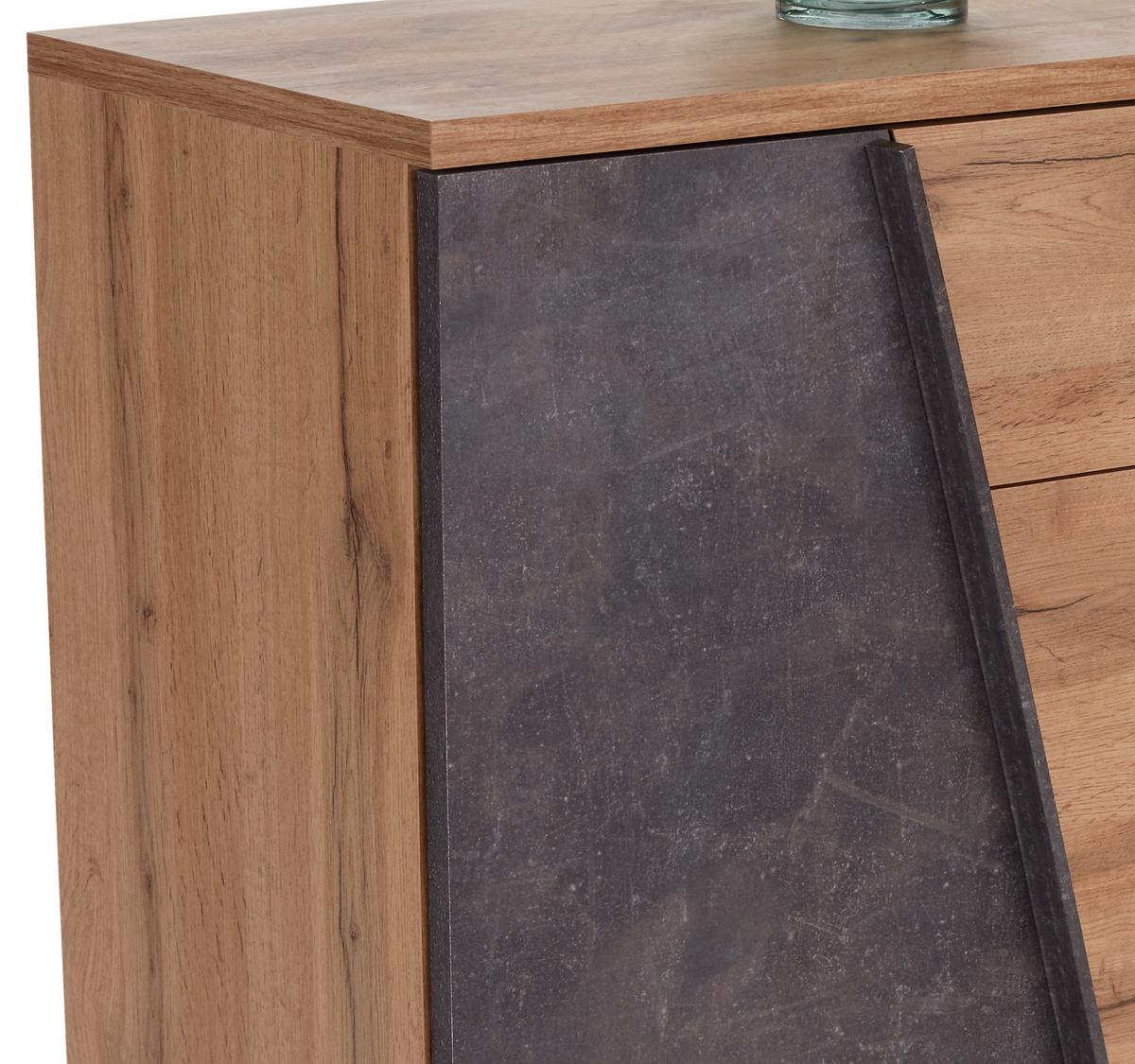 Kommode 80cm Venedig Wotan Eiche Dekor/Betonoptik - Eichefarben/Dunkelgrau, MODERN, Holzwerkstoff (80/92/35cm)