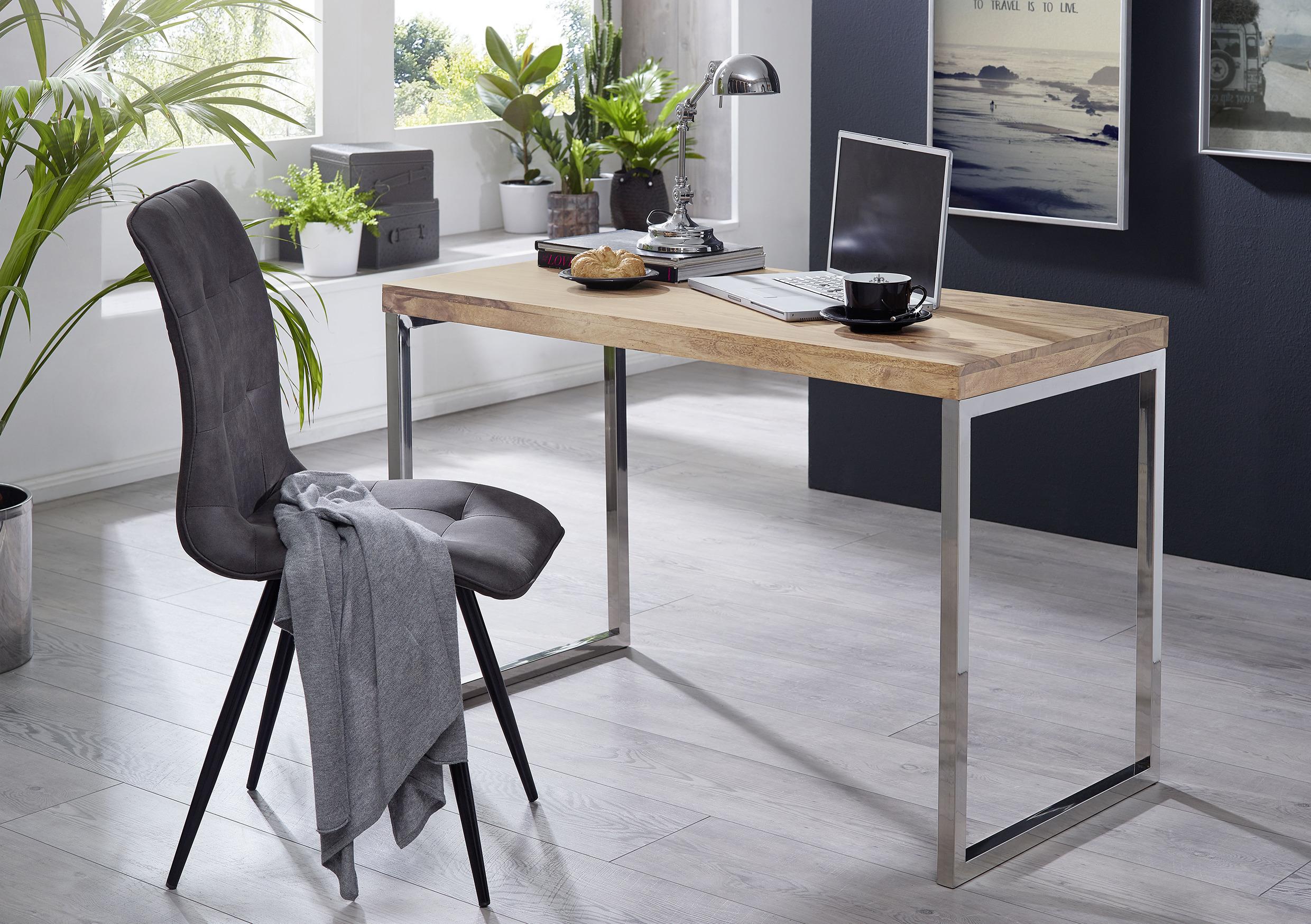 Písací stôl z dreva Akácie GUNA - farba akácie/chrómová, Design, kov/drevo (120/60/76cm) - MID.YOU