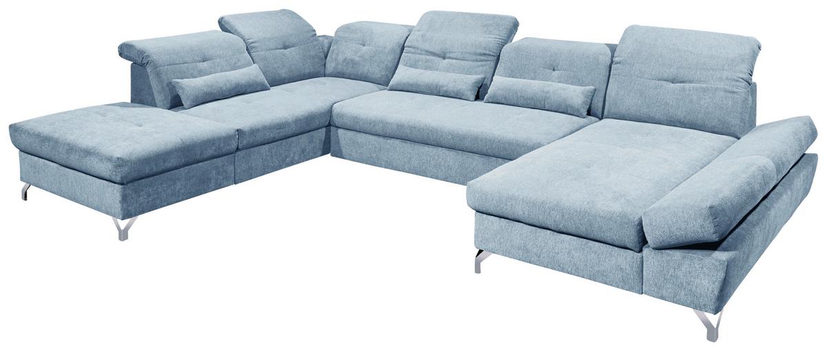 Ecksofa Melfi Blau U: 245 cm - Blau/Silberfarben, MODERN, Textil (245/350/168cm) - MID.YOU