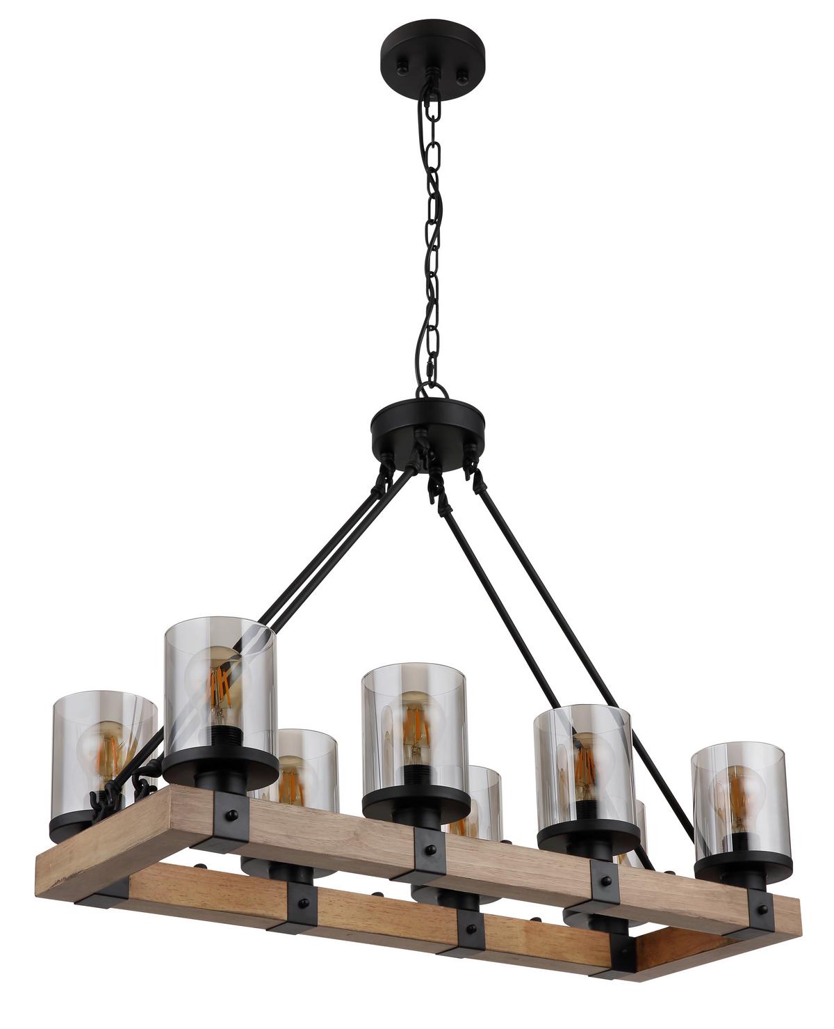 Hängeleuchte 15555-8h - Dunkelbraun/Schwarz, Natur, Glas/Holz (75/31,5/100cm) - Globo