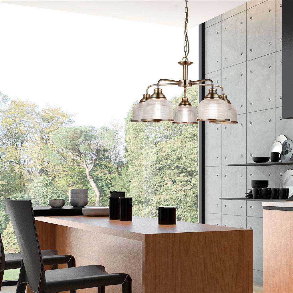 Hängeleuchte 1685-5ab Bistro II - Messingfarben, KONVENTIONELL, Glas/Metall (58/88cm)