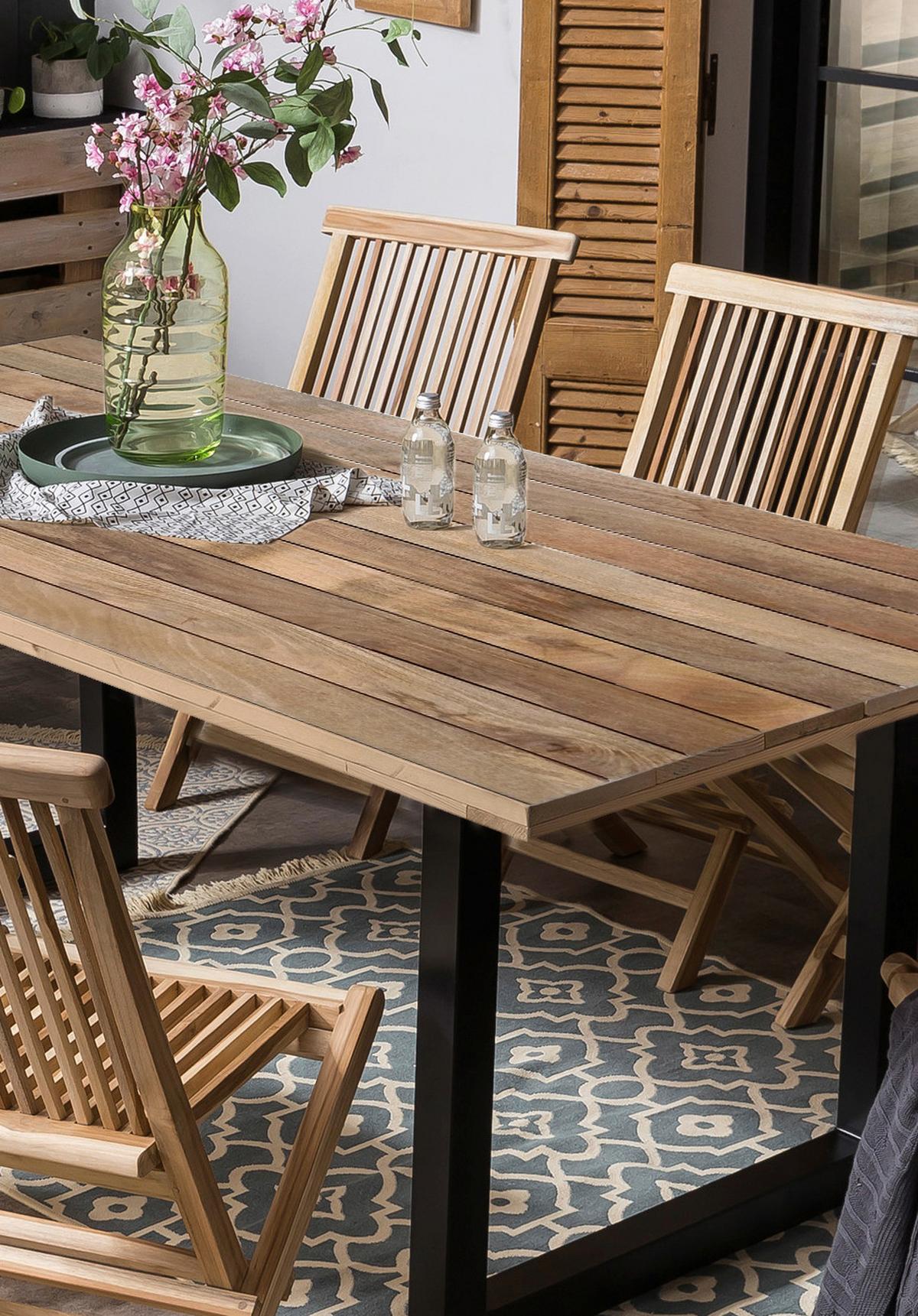 Esstisch Schwarz, Naturfarben L: 200cm - Schwarz/Naturfarben, Design, Holz/Metall (200/100/77cm) - Livetastic