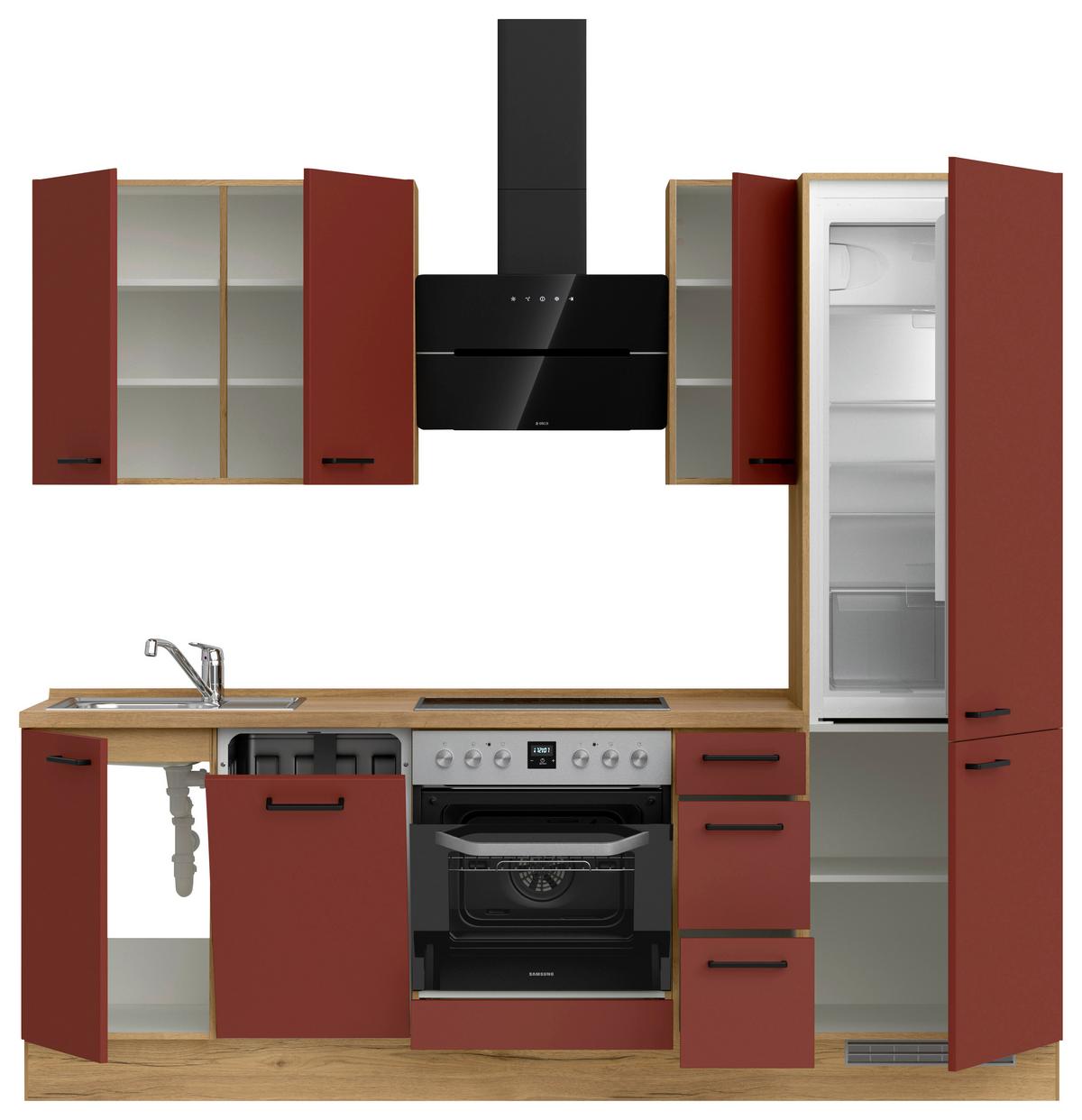 Küchenleerblock Easytouch High-Line, H2 Rechts - Eichefarben/Rot, MODERN, Holzwerkstoff (240cm) - Nobilia