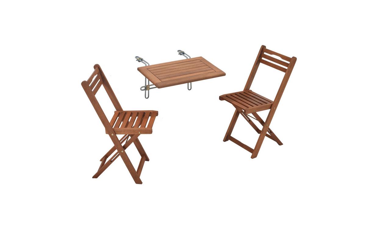 Gartentischgruppe Porto 3--Teilig. aus Holz - Eukalyptusholzfarben, KONVENTIONELL, Holz - Gardenson