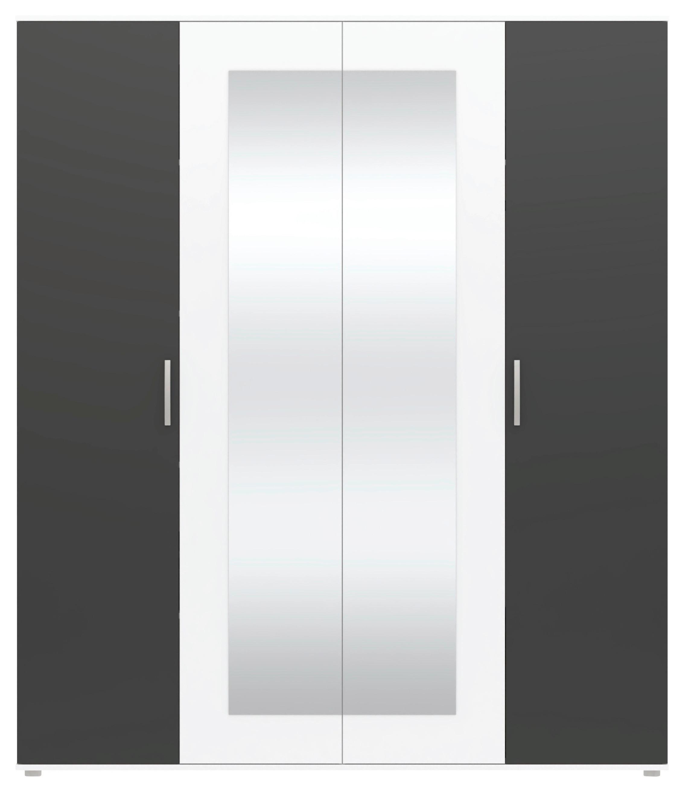 Kleiderschrank Jan Weiß/Anthrazit, B: 180 cm - Anthrazit/Weiß, Trend, Glas/Holzwerkstoff (180/210/52cm)