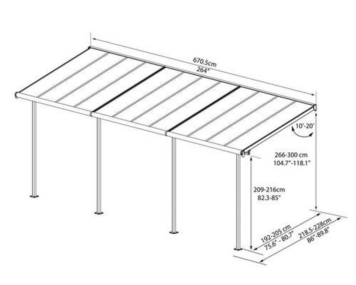 Terrassenüberdachung Palram Sierra 230x670 cm Grau - Grau, Basics, Metall (670/257/230cm)