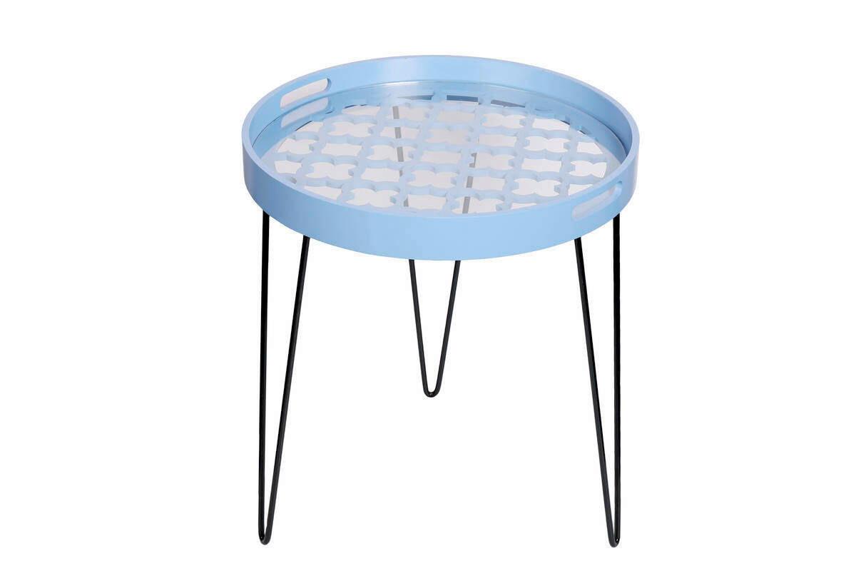 Beistelltisch Rund River Blau/Schwarz - Blau/Schwarz, Basics, Glas/Holzwerkstoff (50/50/40cm) - Kayoom