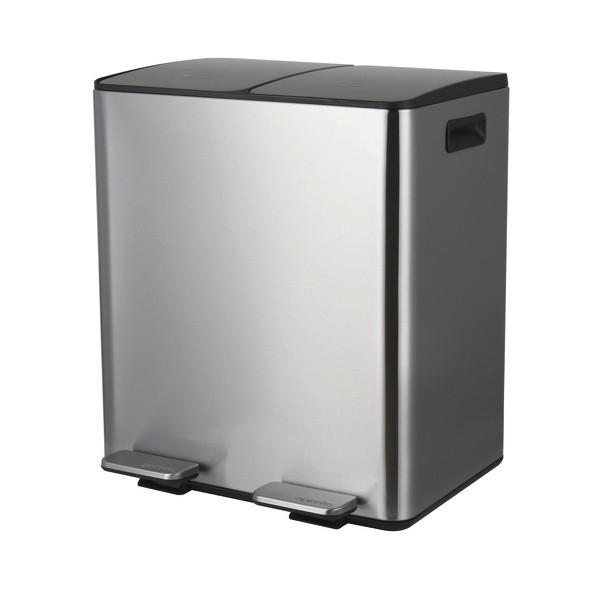 Treteimer Aliya 40l Silberf. Metall Lbh: 45x30x51 Cm - Silberfarben/Schwarz, Basics, Kunststoff/Metall (45/30/51cm) - Spirella