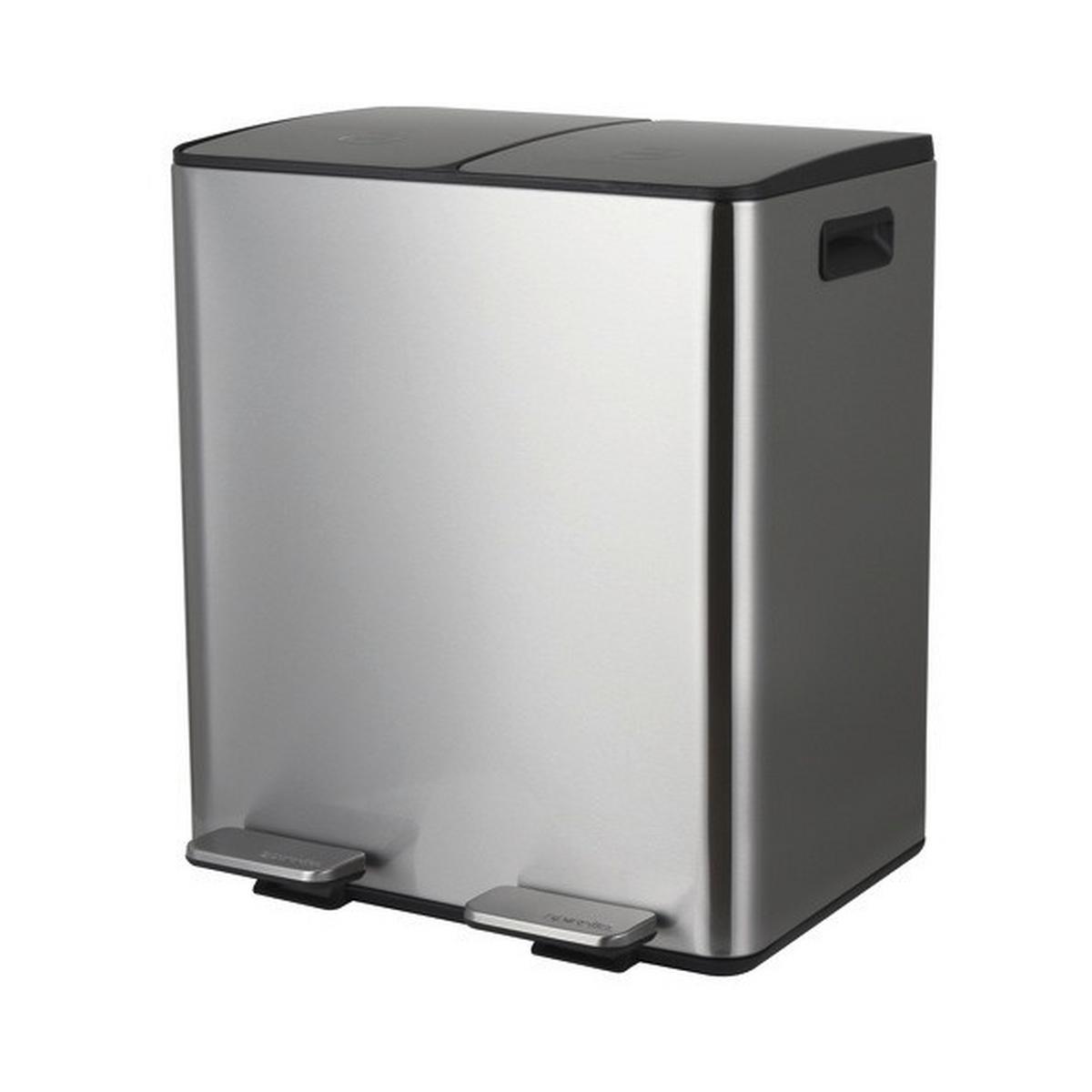 Treteimer Aliya 40l Silberf. Metall Lbh: 45x30x51 Cm - Silberfarben/Schwarz, Basics, Kunststoff/Metall (45/30/51cm) - Spirella