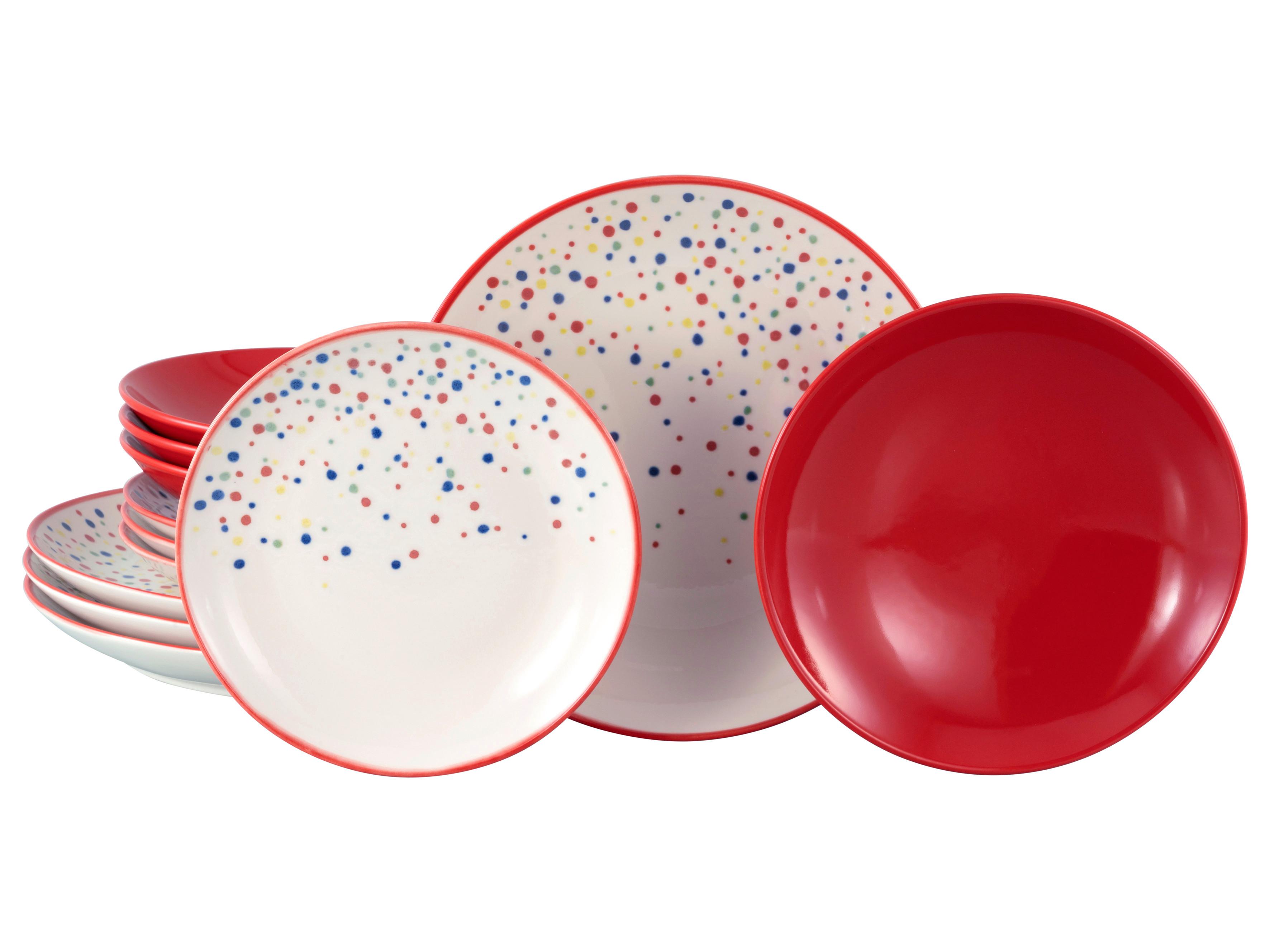 Tafelservice Joy Rot-bunt Creme, Rot 12--Teilig - Rot/Creme, Basics, Keramik - Creatable