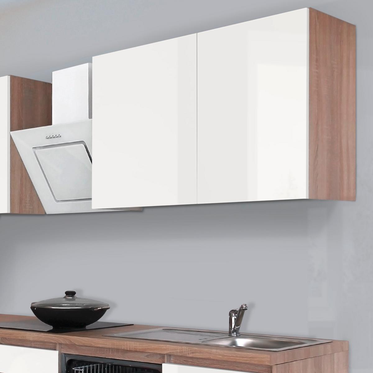 Küchenzeile Premium M. Geräten 280 Cm Weiß/eiche Dekor Modern - Eichefarben/Weiß, MODERN, Holzwerkstoff (280cm) - Respekta
