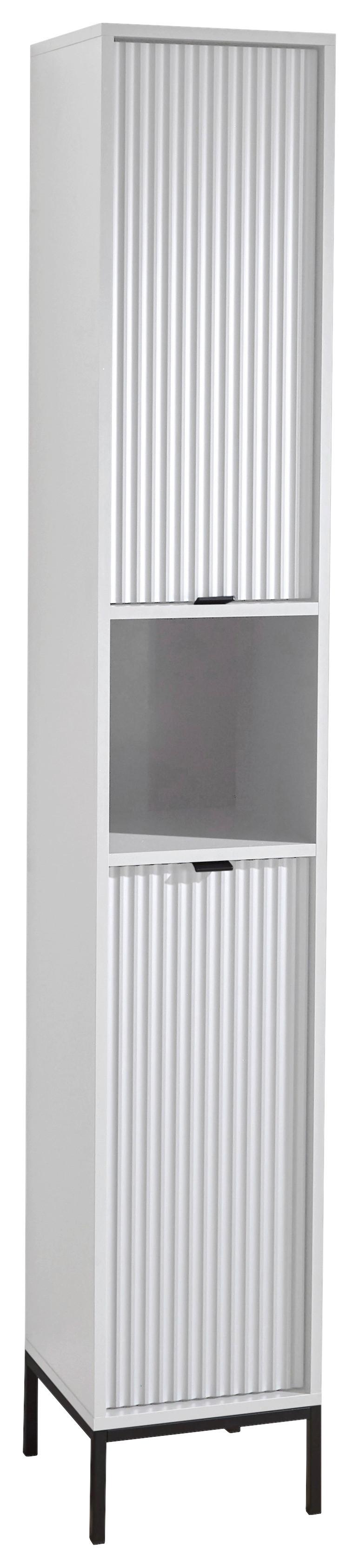 Vysoká skříň LUCERA bílá - bílá/antracitová, Moderní, kov/kompozitní dřevo (32/195/32cm) - MID.YOU