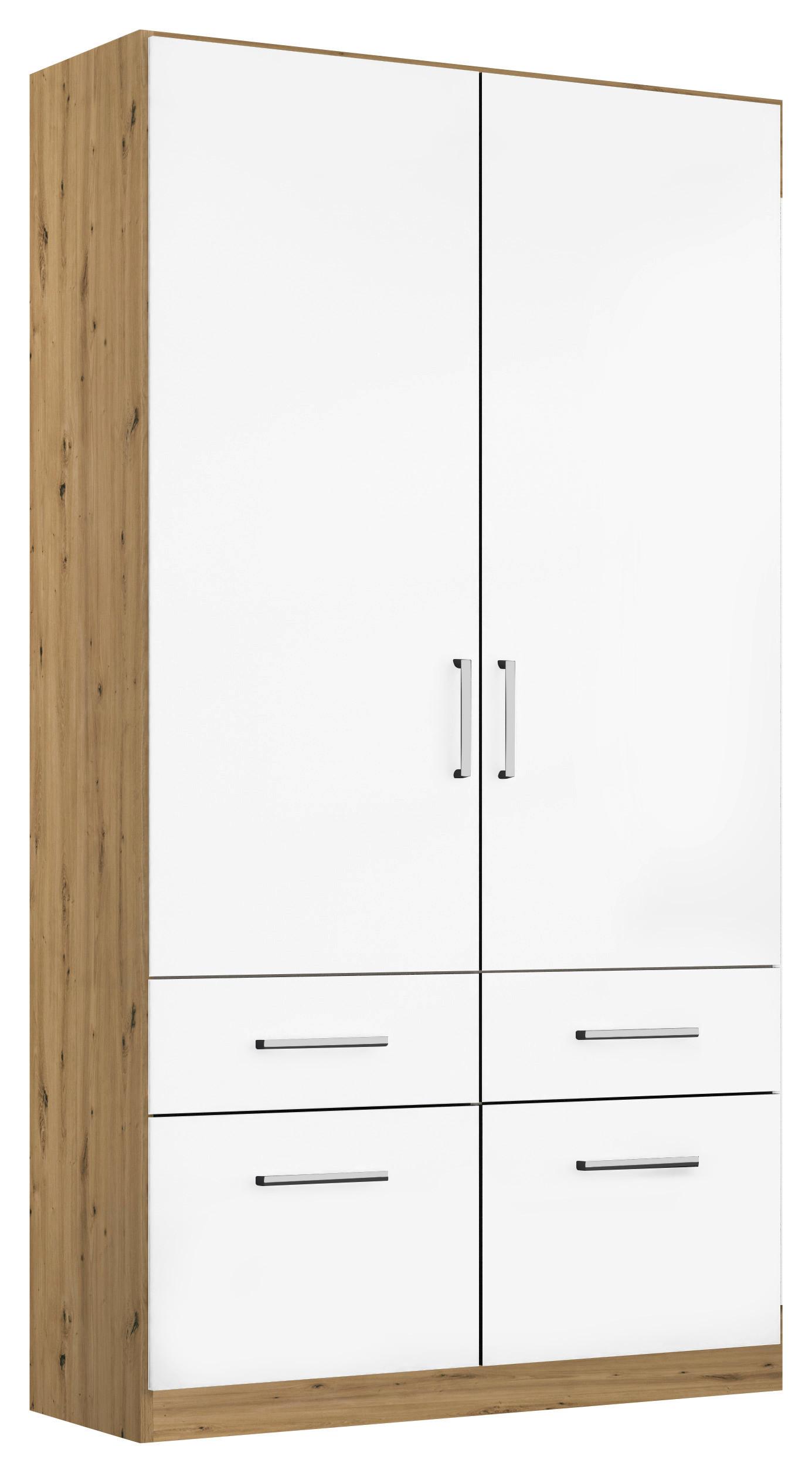 Drehtürenschrank 91 cm Berlin Eiche Dekor/Weiß - Weiß Hochglanz/Eiche Artisan, MODERN, Holzwerkstoff (91/197/54cm) - Rauch Möbel