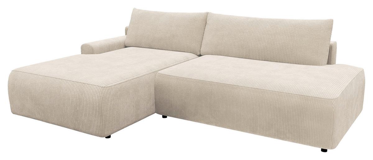 Eckschlafsofa Prag, Creme S: 167x253 cm - Creme/Schwarz, MODERN, Textil (167/253cm) - Trendmanufaktur