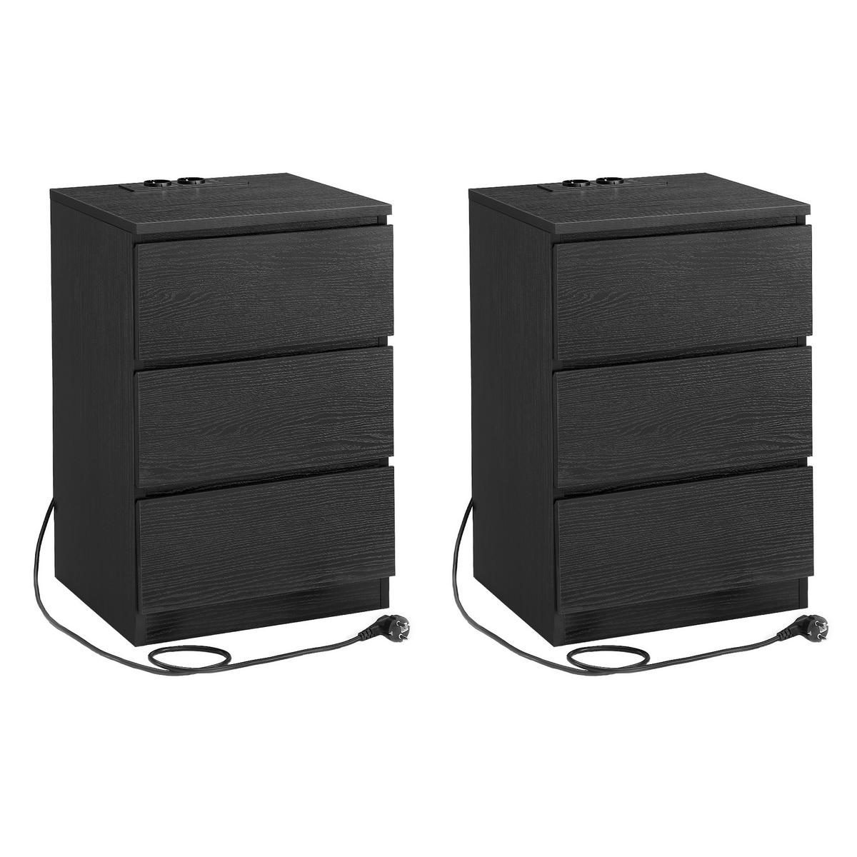 Nachtkästchenset Nightstand - Schwarz, MODERN, Holzwerkstoff (40/59/35cm) - MID.YOU