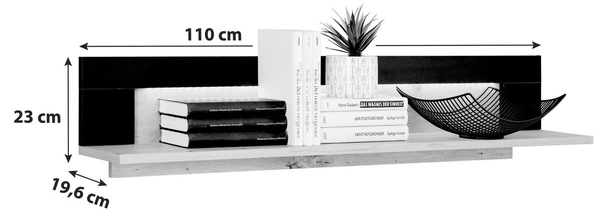 NÁSTENNÁ POLICA NYON - čierna/farba duba, Modern, kompozitné drevo (110/23/19,6cm)