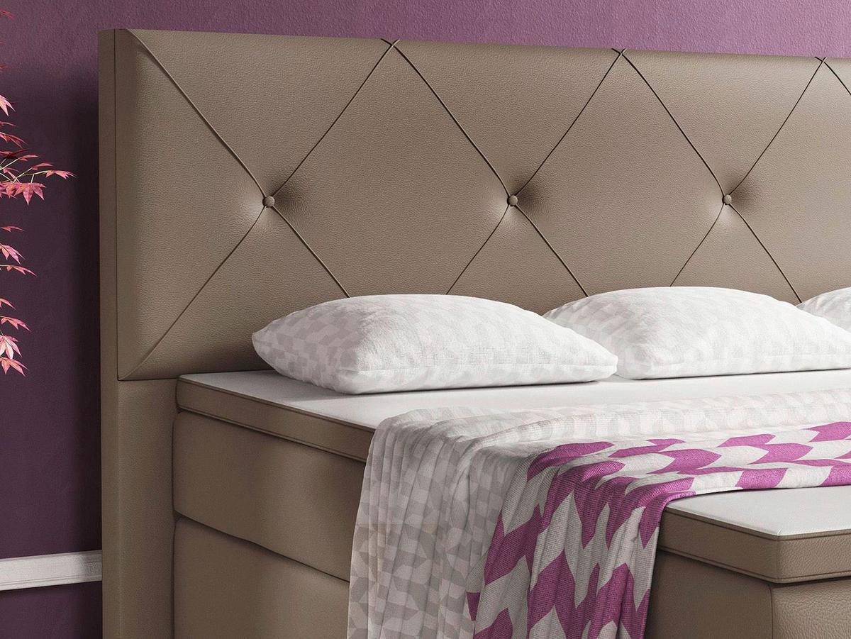Boxspringbett Mit Topper Lederlook 200x180 Cm Oxford - Silberfarben/Cappuccino, KONVENTIONELL, Leder/Textil (200/125/210cm) - MID.YOU