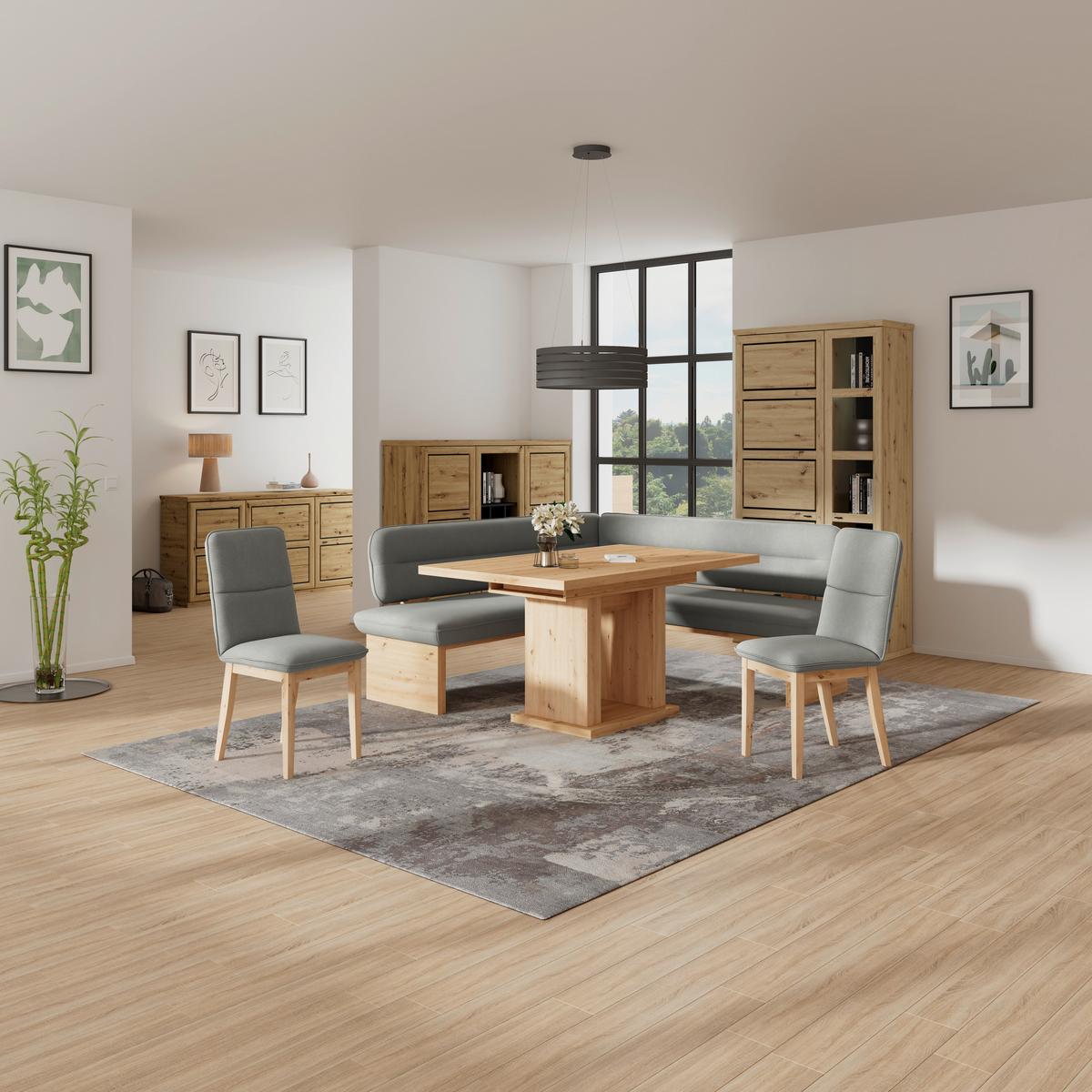 Eckbank Beluna Ii Webstoff Hellgrau, B: 212cm - Eichefarben/Hellgrau, KONVENTIONELL, Holz/Textil (212/170cm) - James Wood