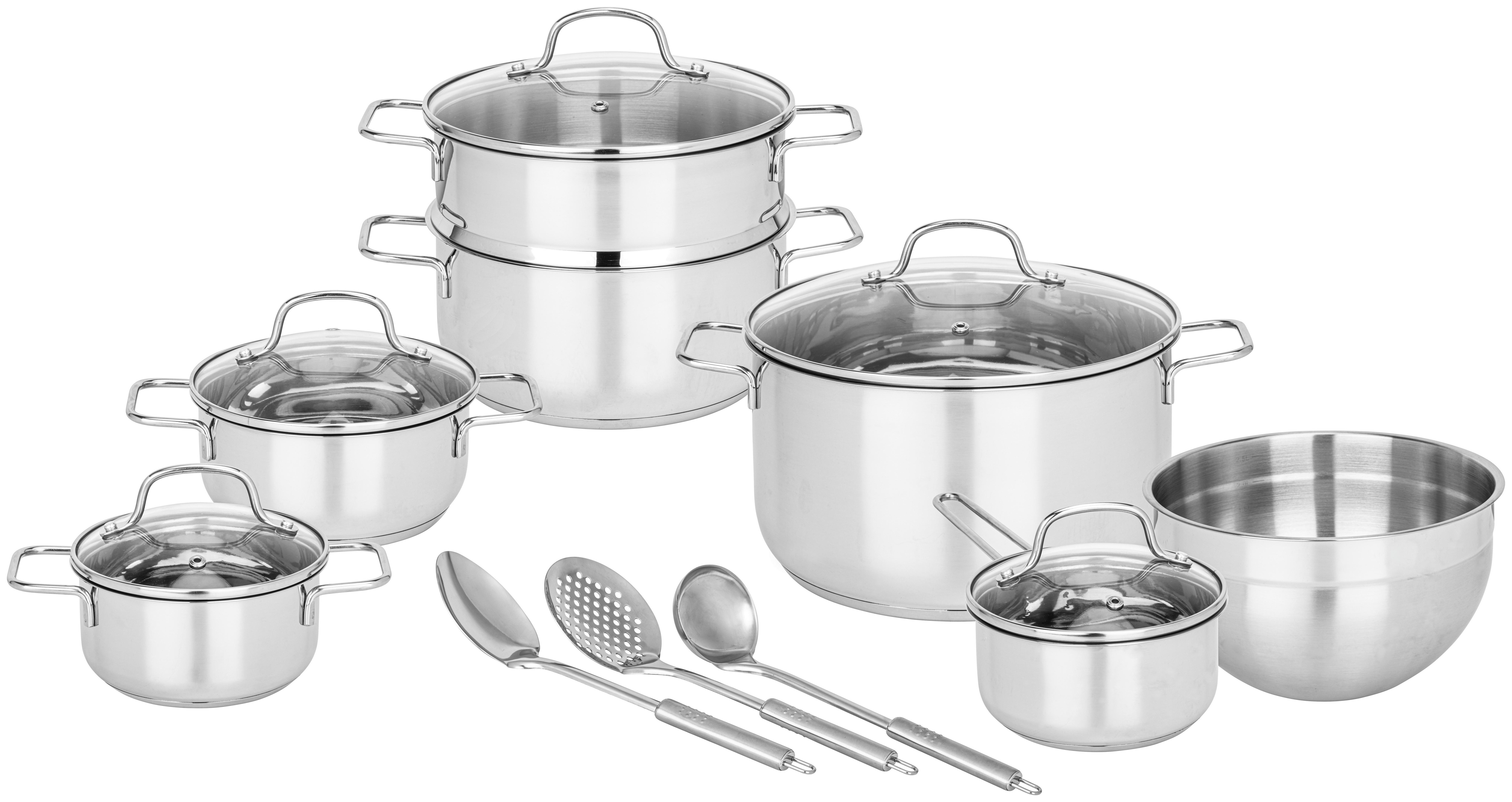 Sada hrncov Rainer, 15-dielna - číra/farba ušľachtilej ocele, kov/sklo - Mömax