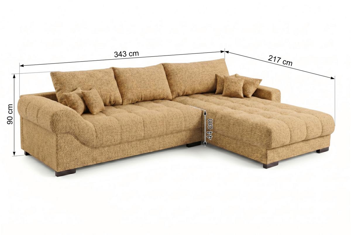 Boxspringová pohovka EMIL, obojstranná, horčicovožltá - horčicovožltá/čierna, Romantik / Landhaus, drevo/kompozitné drevo (343/217cm)