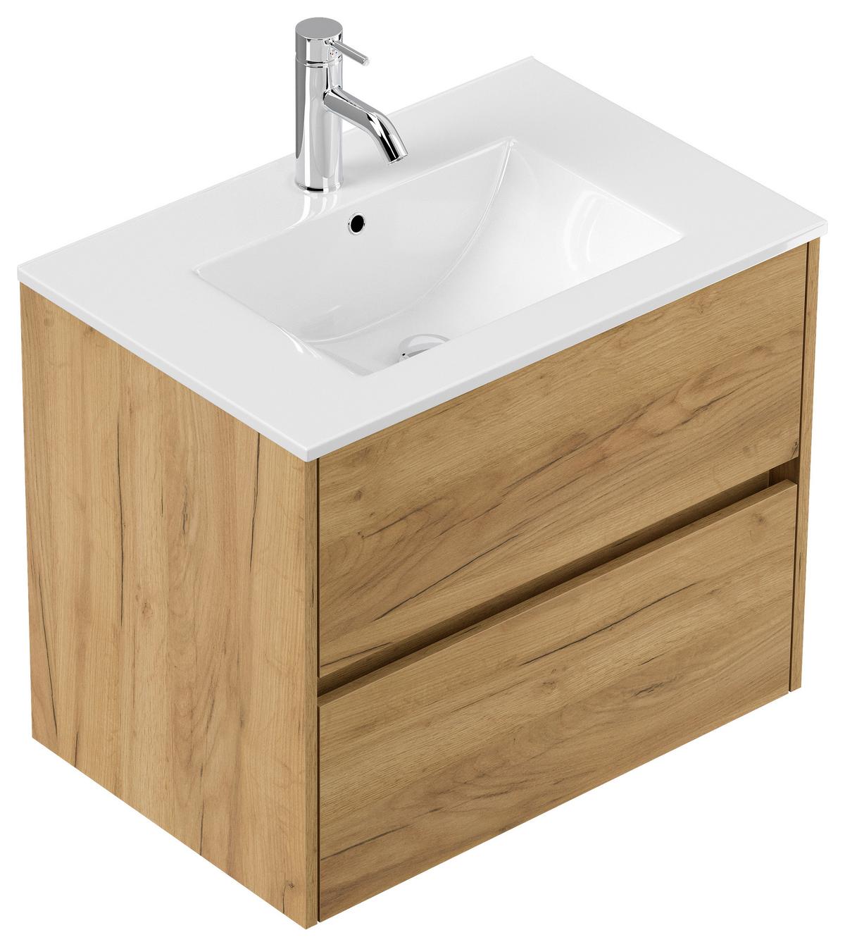 BADEZIMMER Limes, Eichefarben B: 70 cm - Eichefarben/Weiß, Basics, Keramik/Holzwerkstoff (70cm) - MID.YOU