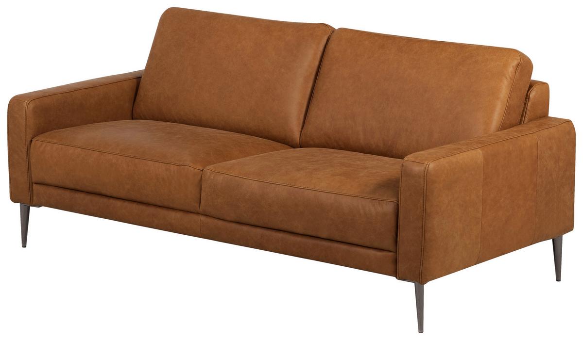 2-Sitzer-Sofa Spring, Cognac 157 cm - Cognac/Schwarzchrom, Design, Leder (157/85/92cm) - Livetastic